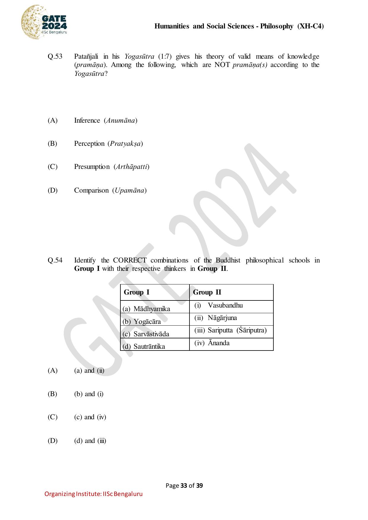 GATE 2024 Humanities & Social Sciences - Philosophy (XH-C4) Question Paper - Page 33