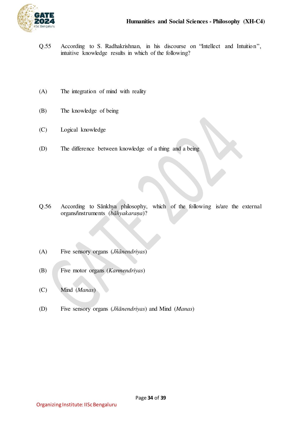 GATE 2024 Humanities & Social Sciences - Philosophy (XH-C4) Question Paper - Page 34