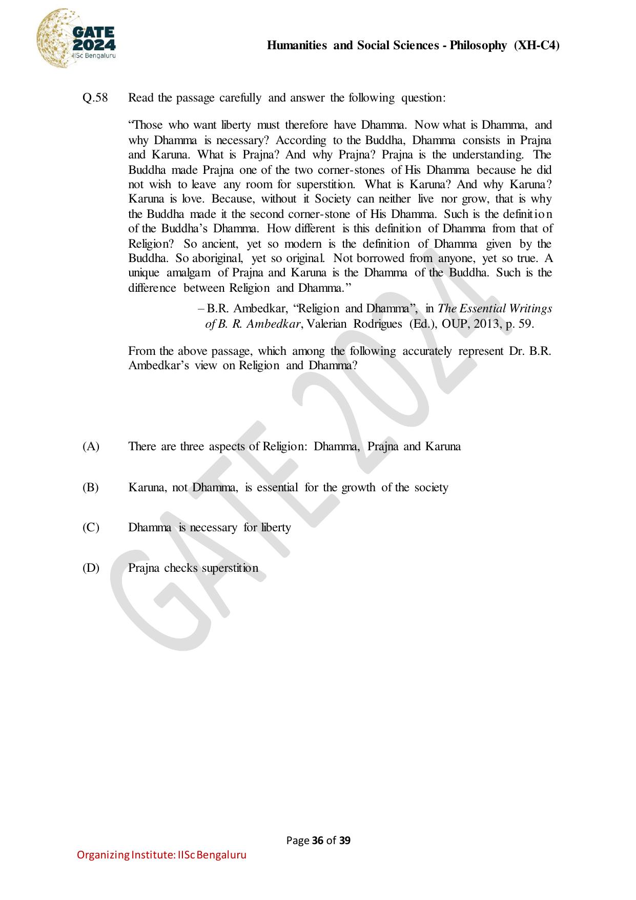 GATE 2024 Humanities & Social Sciences - Philosophy (XH-C4) Question Paper - Page 36