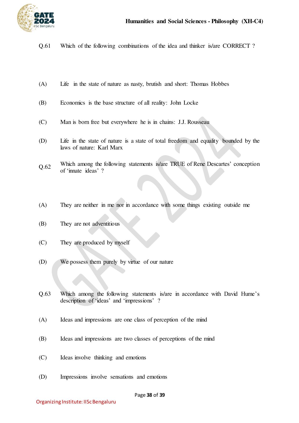 GATE 2024 Humanities & Social Sciences - Philosophy (XH-C4) Question Paper - Page 38