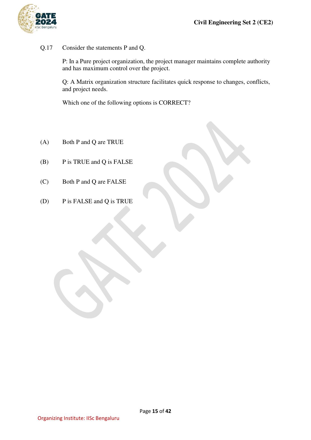 GATE 2024 Civil Engineering (CE-2) (Afternoon) Question Paper - Page 15