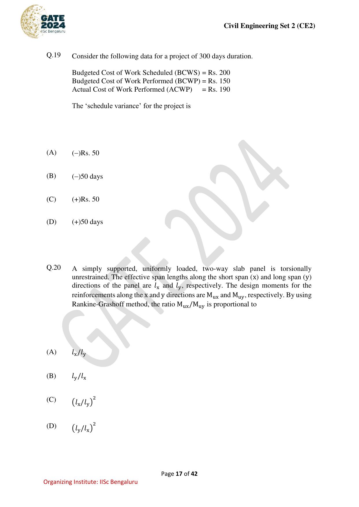 GATE 2024 Civil Engineering (CE-2) (Afternoon) Question Paper - Page 17