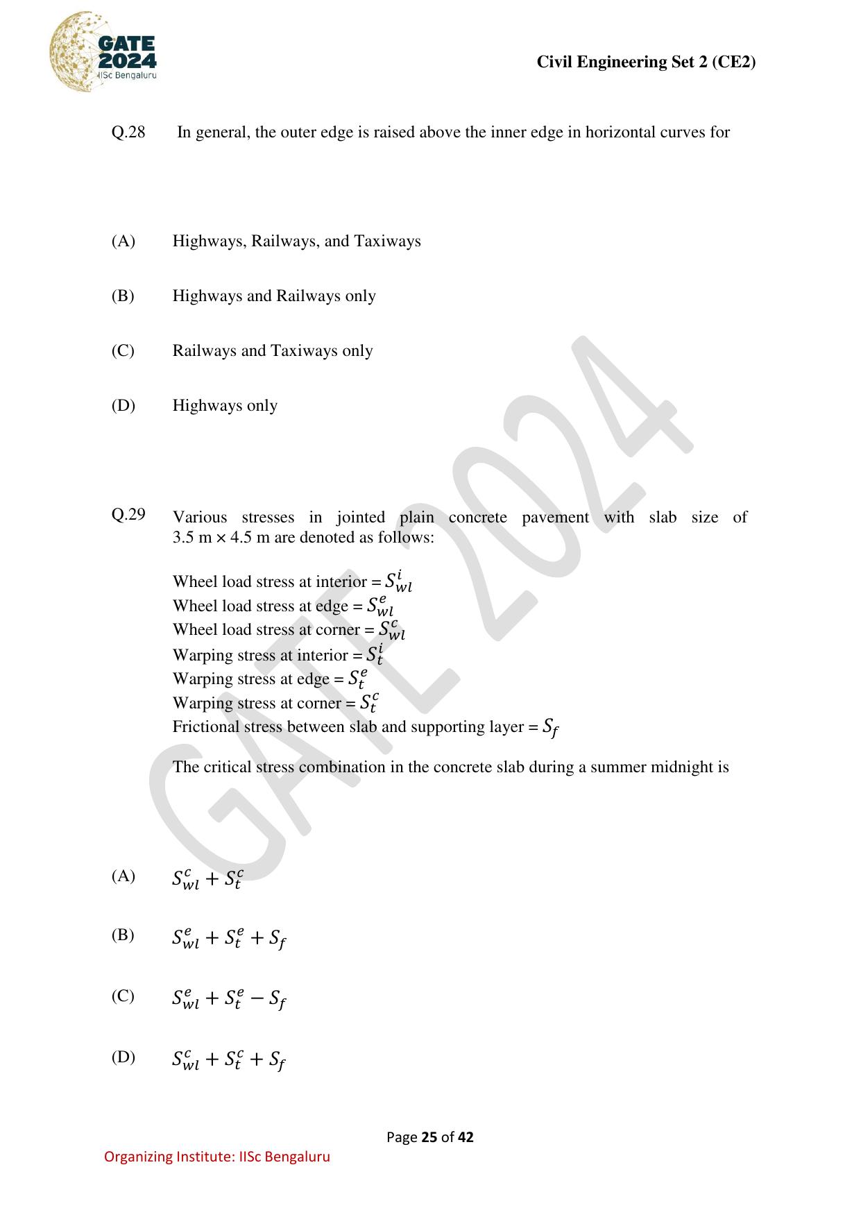 GATE 2024 Civil Engineering (CE-2) (Afternoon) Question Paper - Page 25