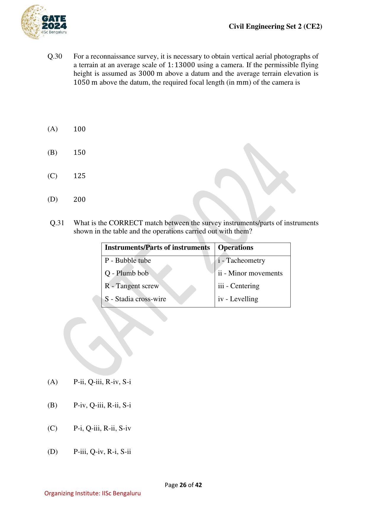 GATE 2024 Civil Engineering (CE-2) (Afternoon) Question Paper - Page 26
