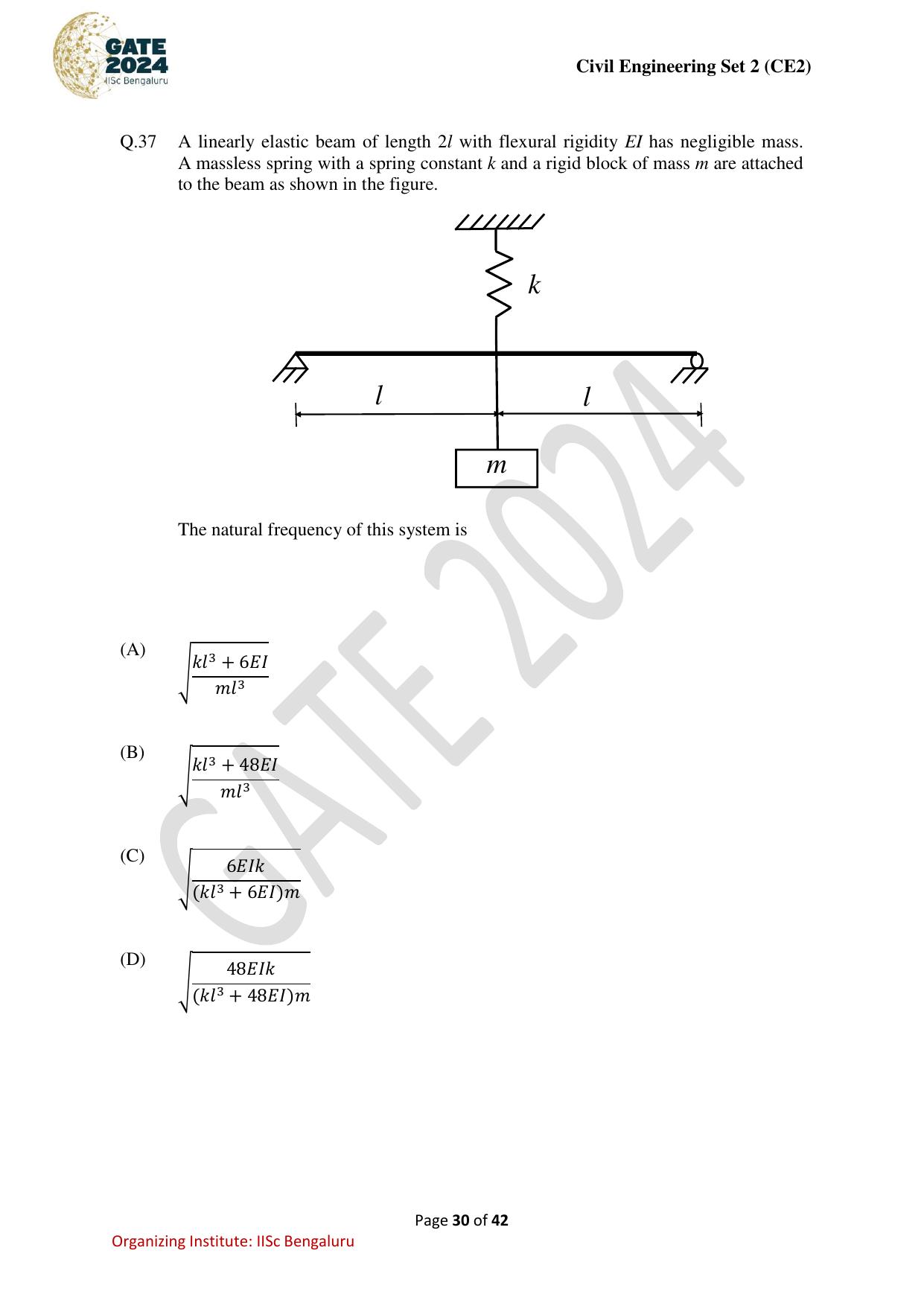 GATE 2024 Civil Engineering (CE-2) (Afternoon) Question Paper - Page 30
