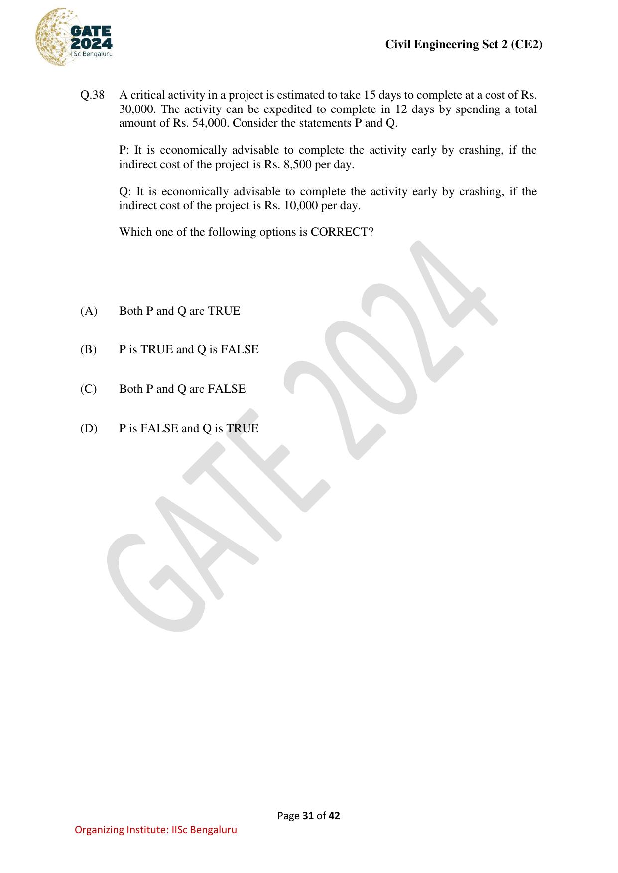 GATE 2024 Civil Engineering (CE-2) (Afternoon) Question Paper - Page 31