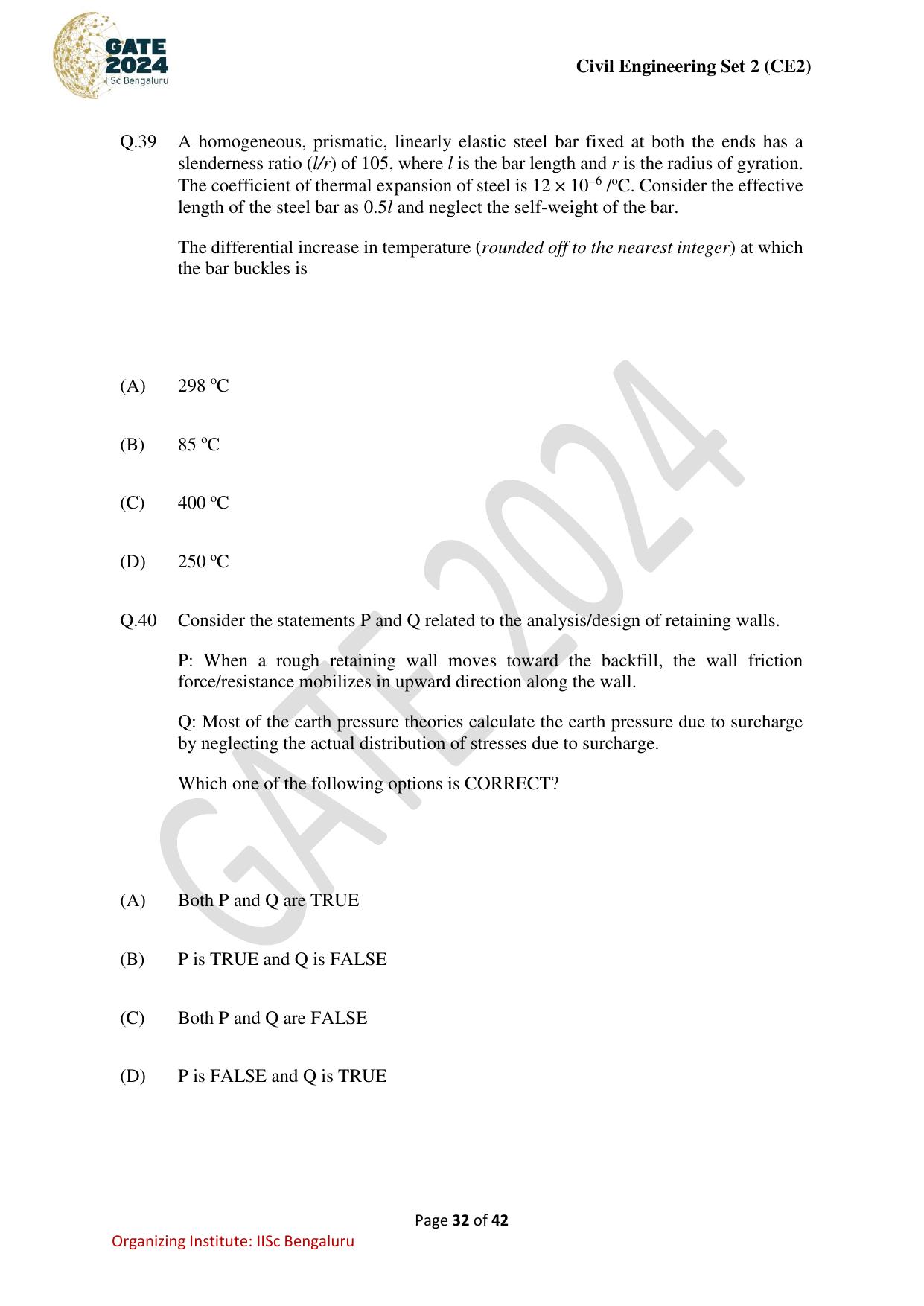 GATE 2024 Civil Engineering (CE-2) (Afternoon) Question Paper - Page 32