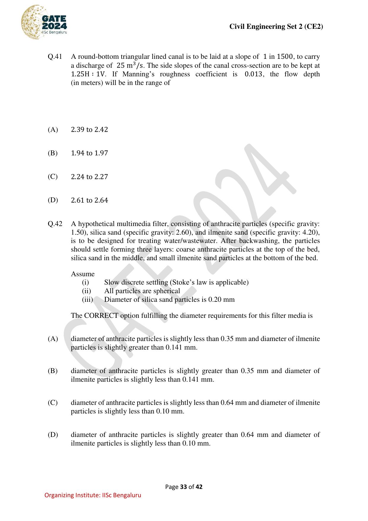 GATE 2024 Civil Engineering (CE-2) (Afternoon) Question Paper - Page 33