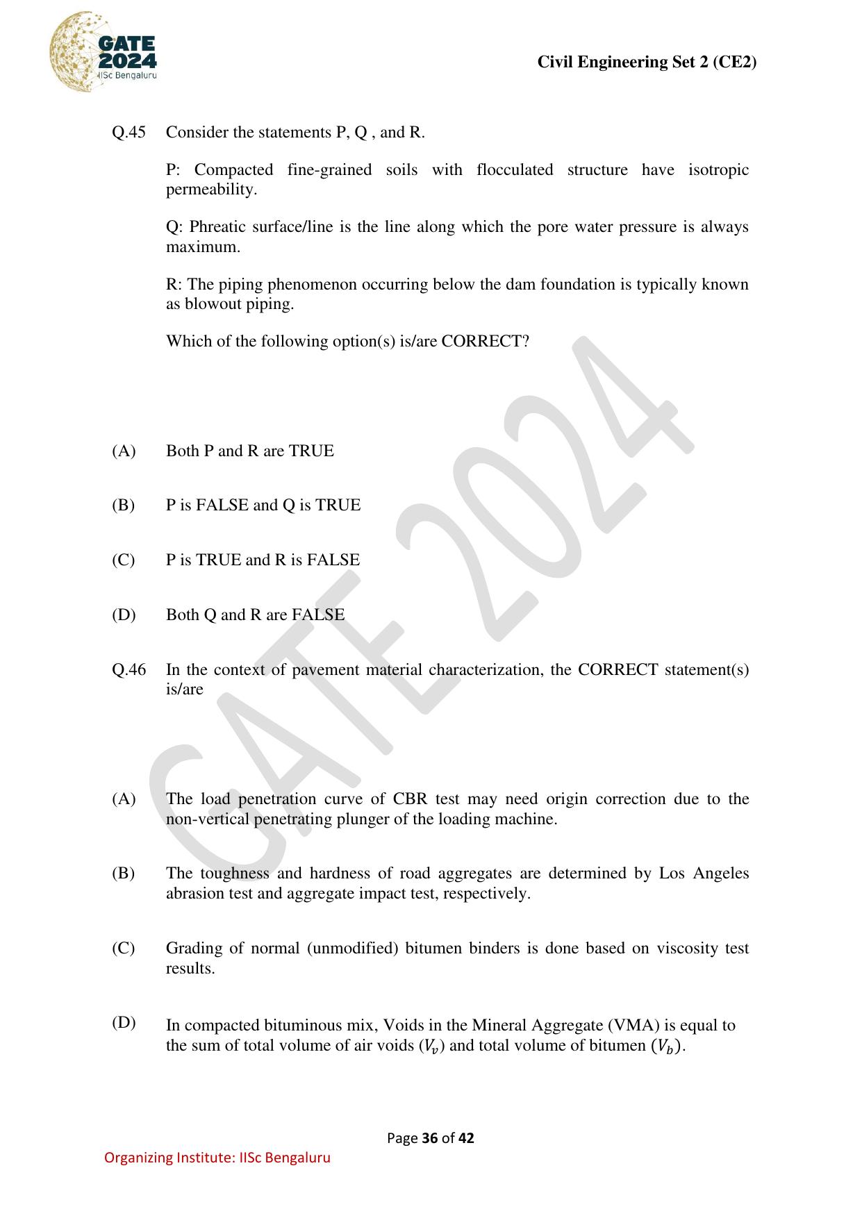 GATE 2024 Civil Engineering (CE-2) (Afternoon) Question Paper - Page 36