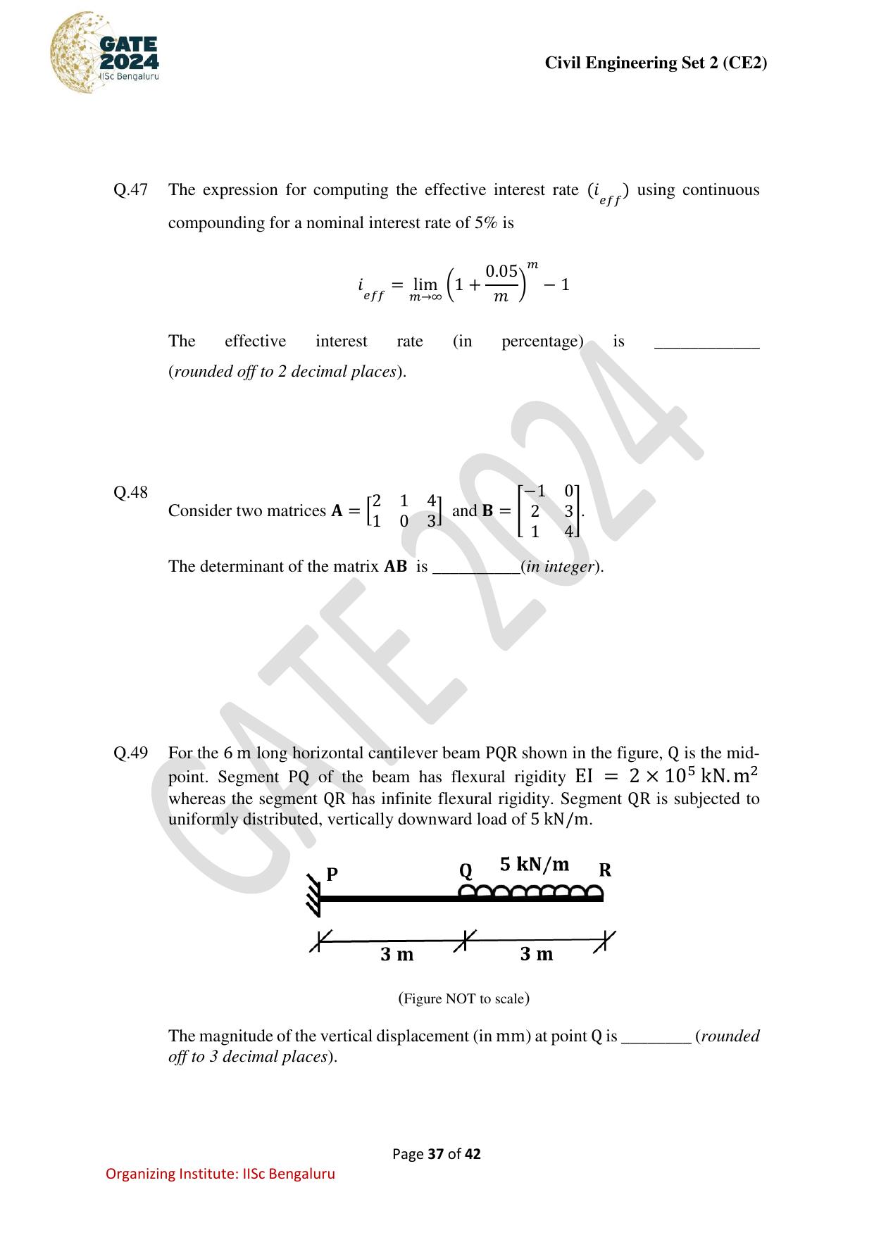 GATE 2024 Civil Engineering (CE-2) (Afternoon) Question Paper - Page 37