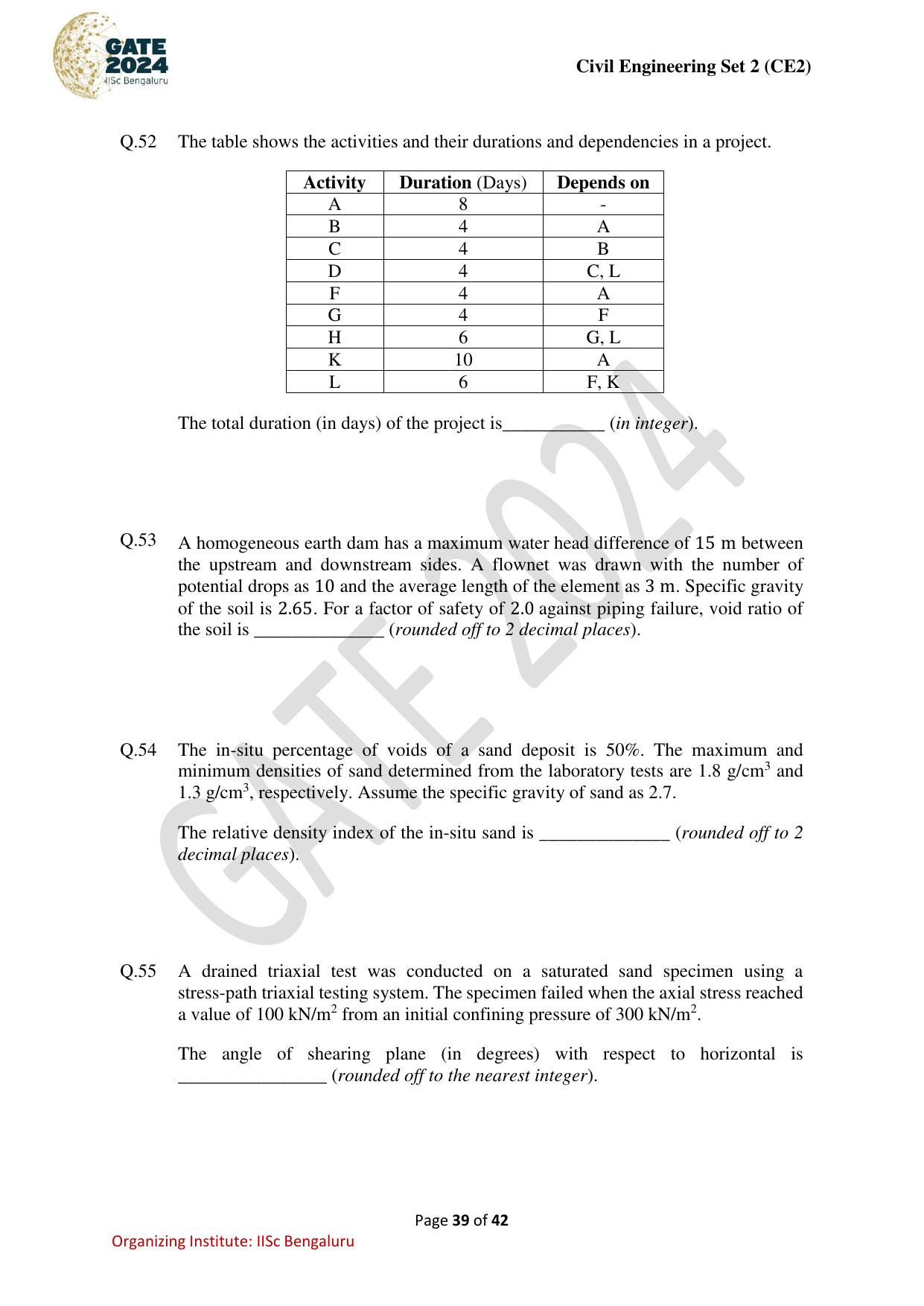 GATE 2024 Civil Engineering (CE-2) (Afternoon) Question Paper - Page 39