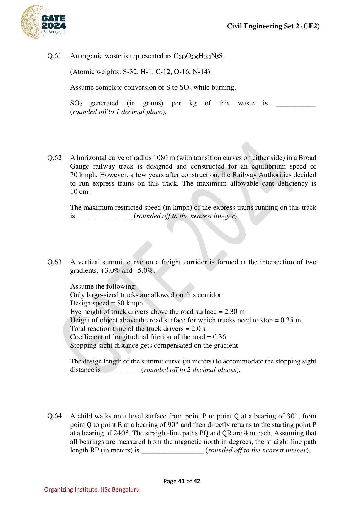 GATE 2024 Civil Engineering (CE-2) (Afternoon) Question Paper - Page 41
