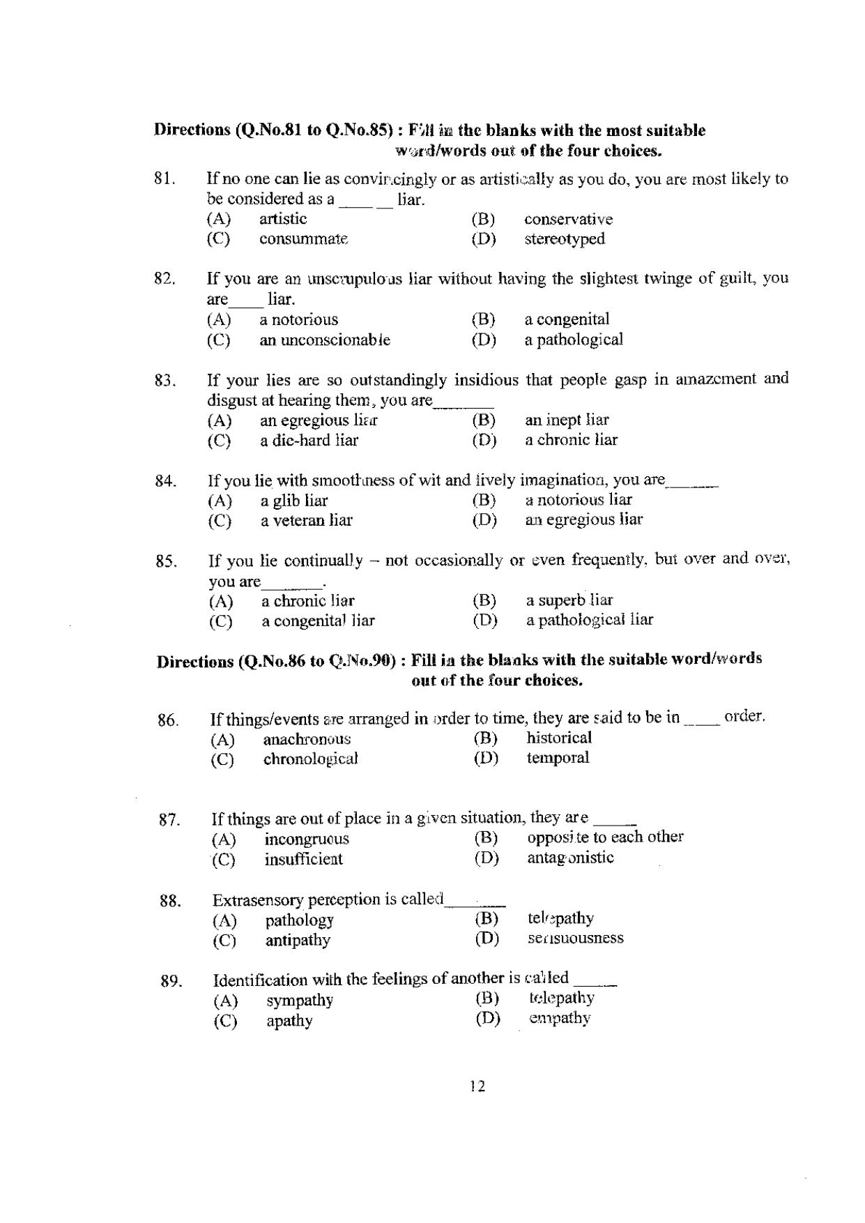 PU MET 2012 Question Booklet with Key - Page 12