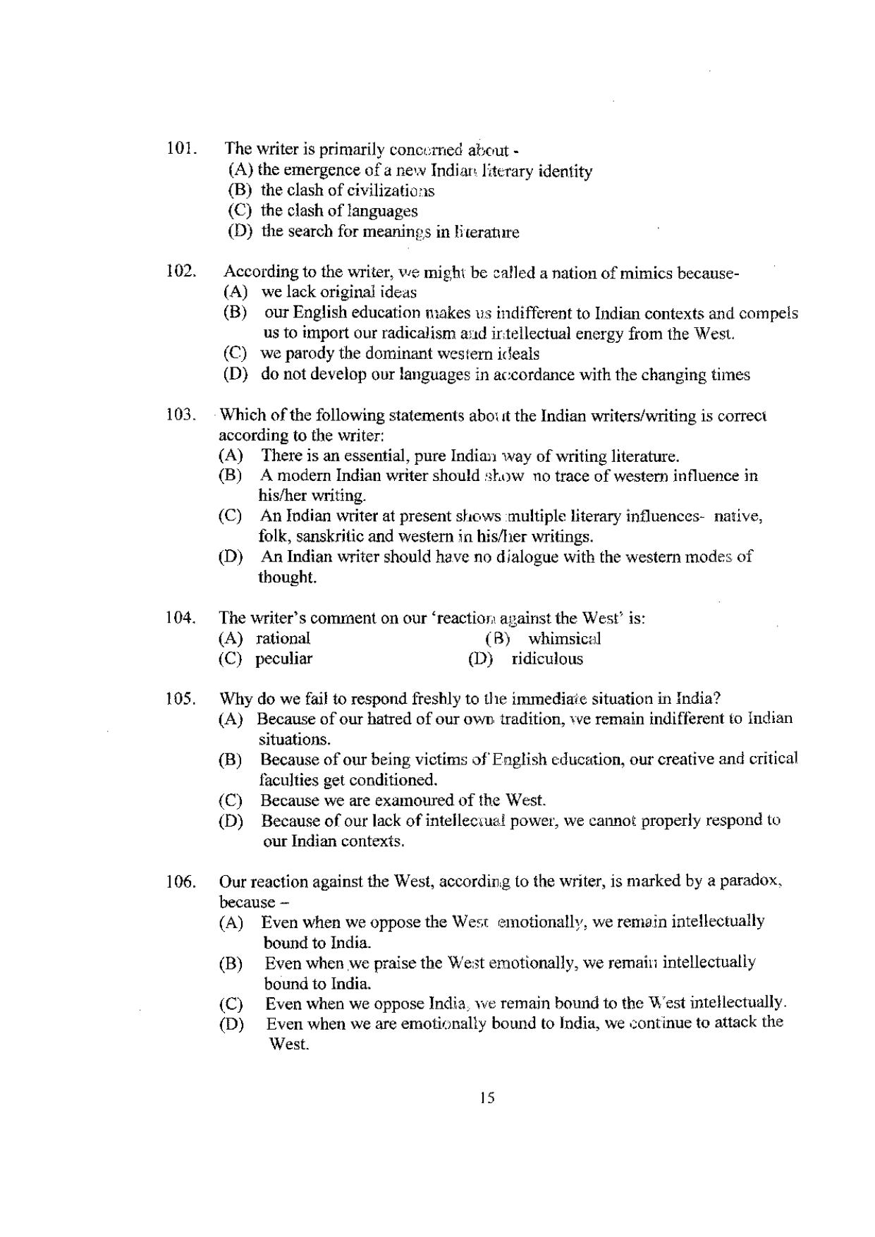 PU MET 2012 Question Booklet with Key - Page 15