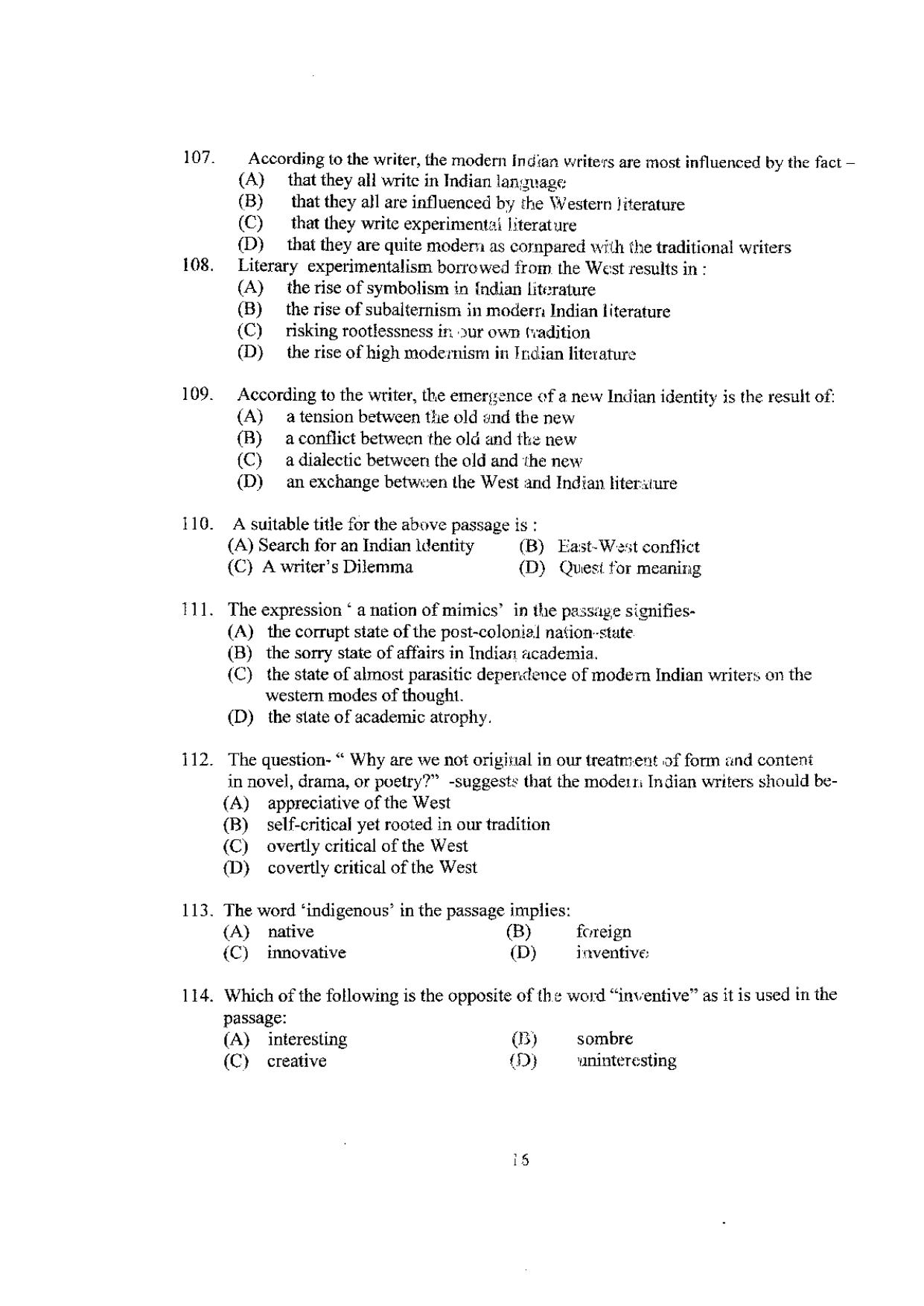 PU MET 2012 Question Booklet with Key - Page 16