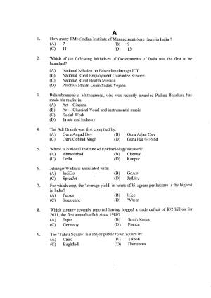 PU MET 2012 Question Booklet with Key