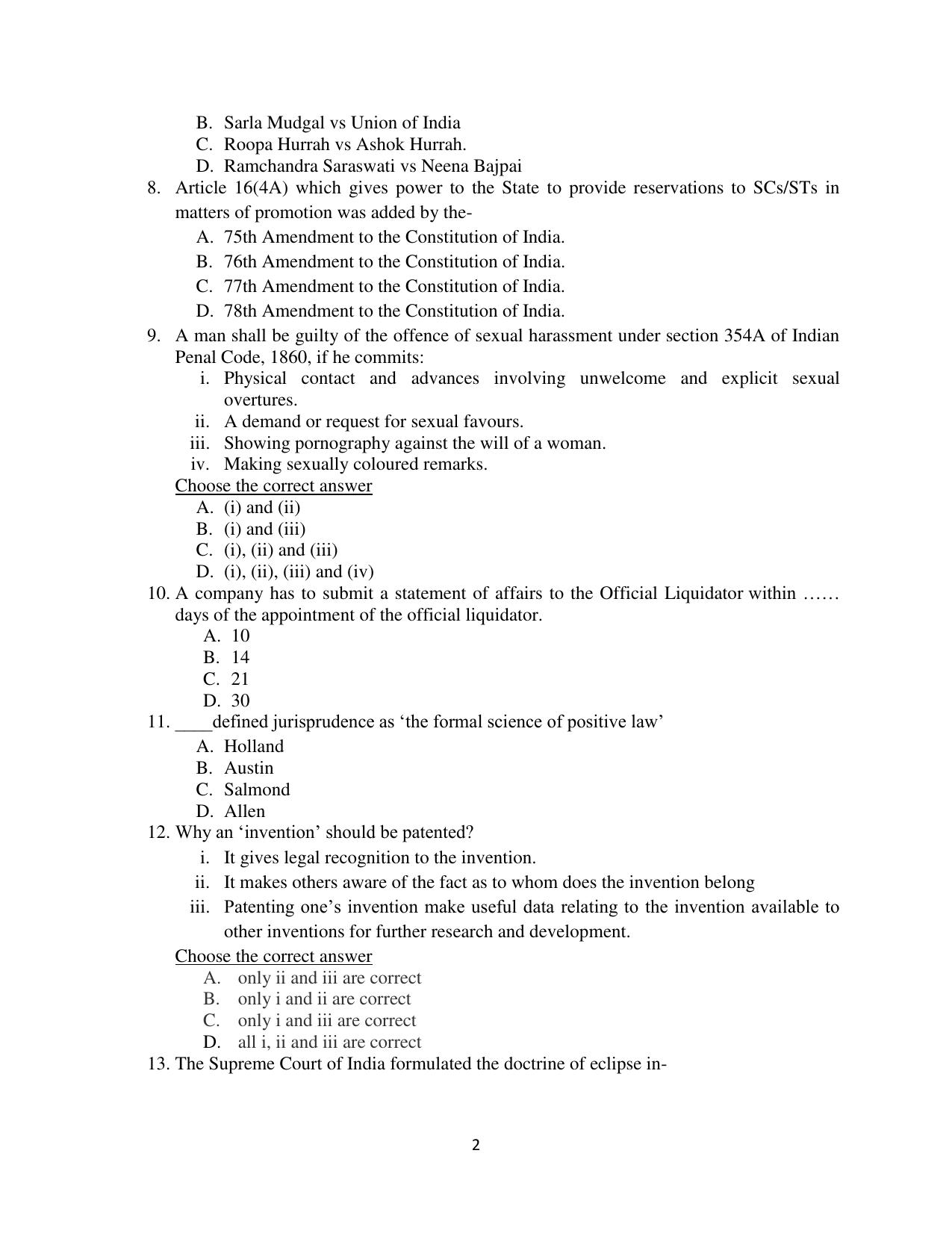 Odisha CPET 2021 LLM Question Paper - Page 2