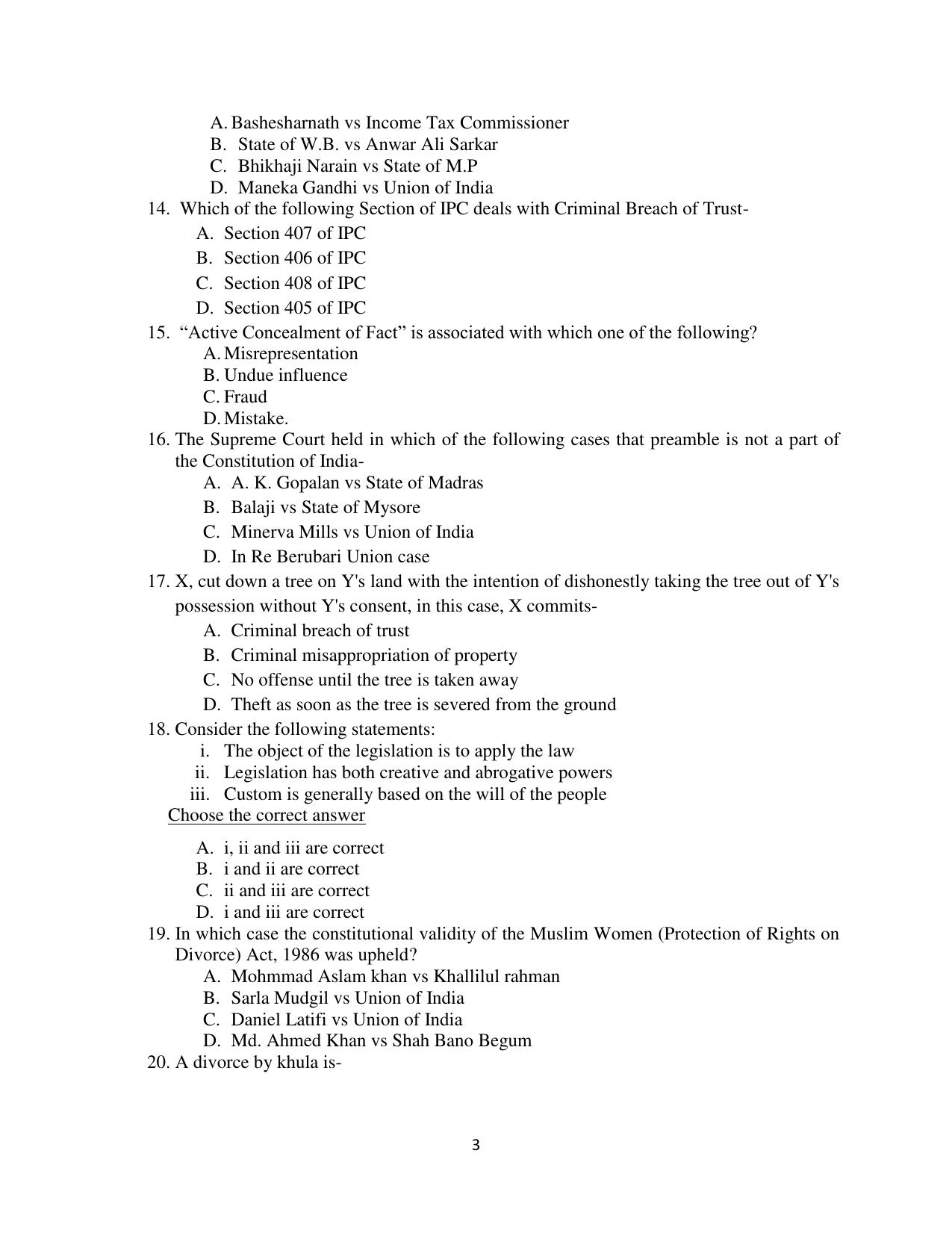 Odisha CPET 2021 LLM Question Paper - Page 3
