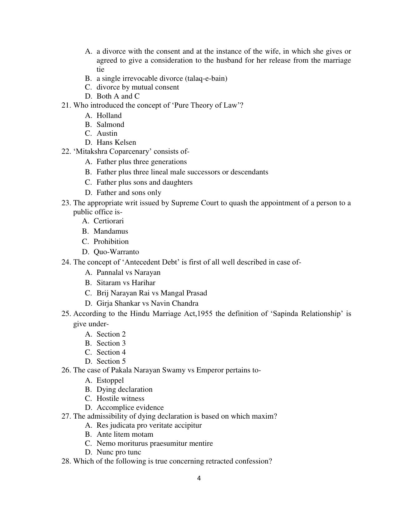 Odisha CPET 2021 LLM Question Paper - Page 4