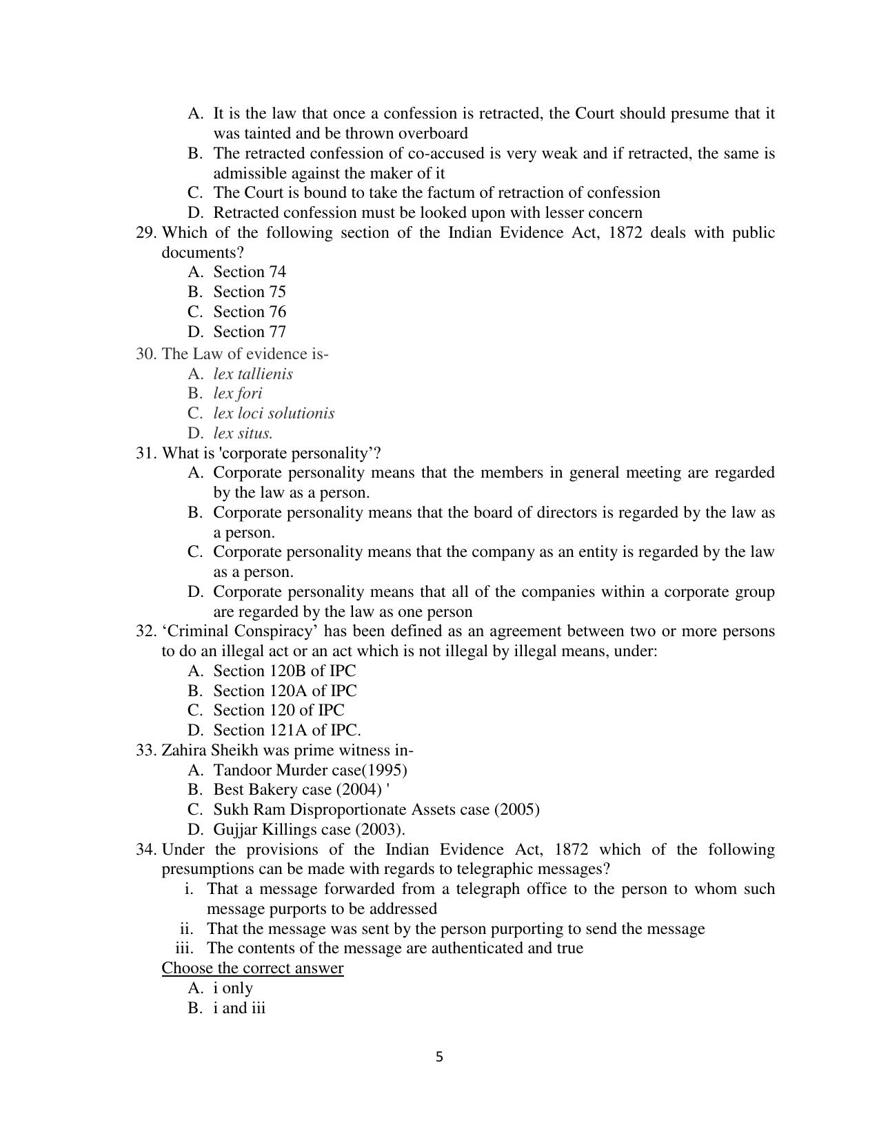 Odisha CPET 2021 LLM Question Paper - Page 5