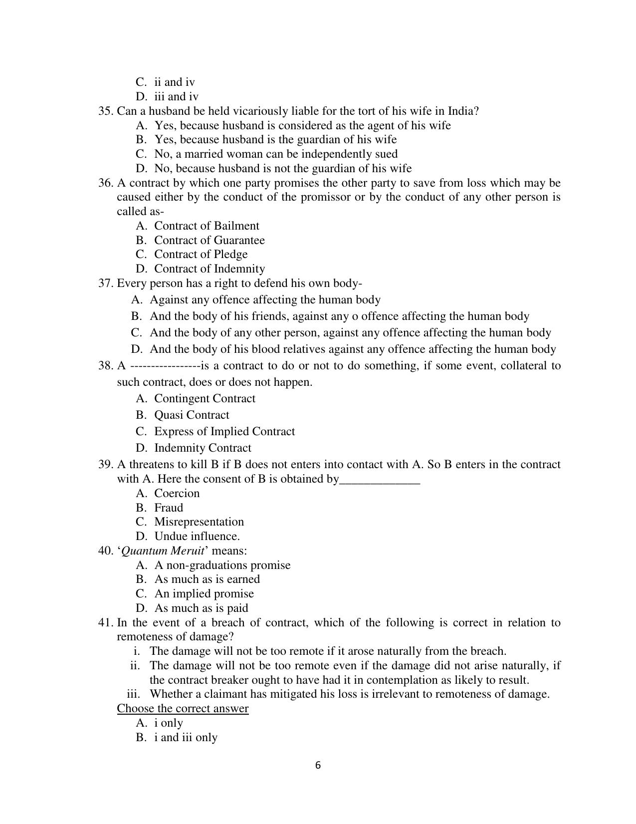 Odisha CPET 2021 LLM Question Paper - Page 6