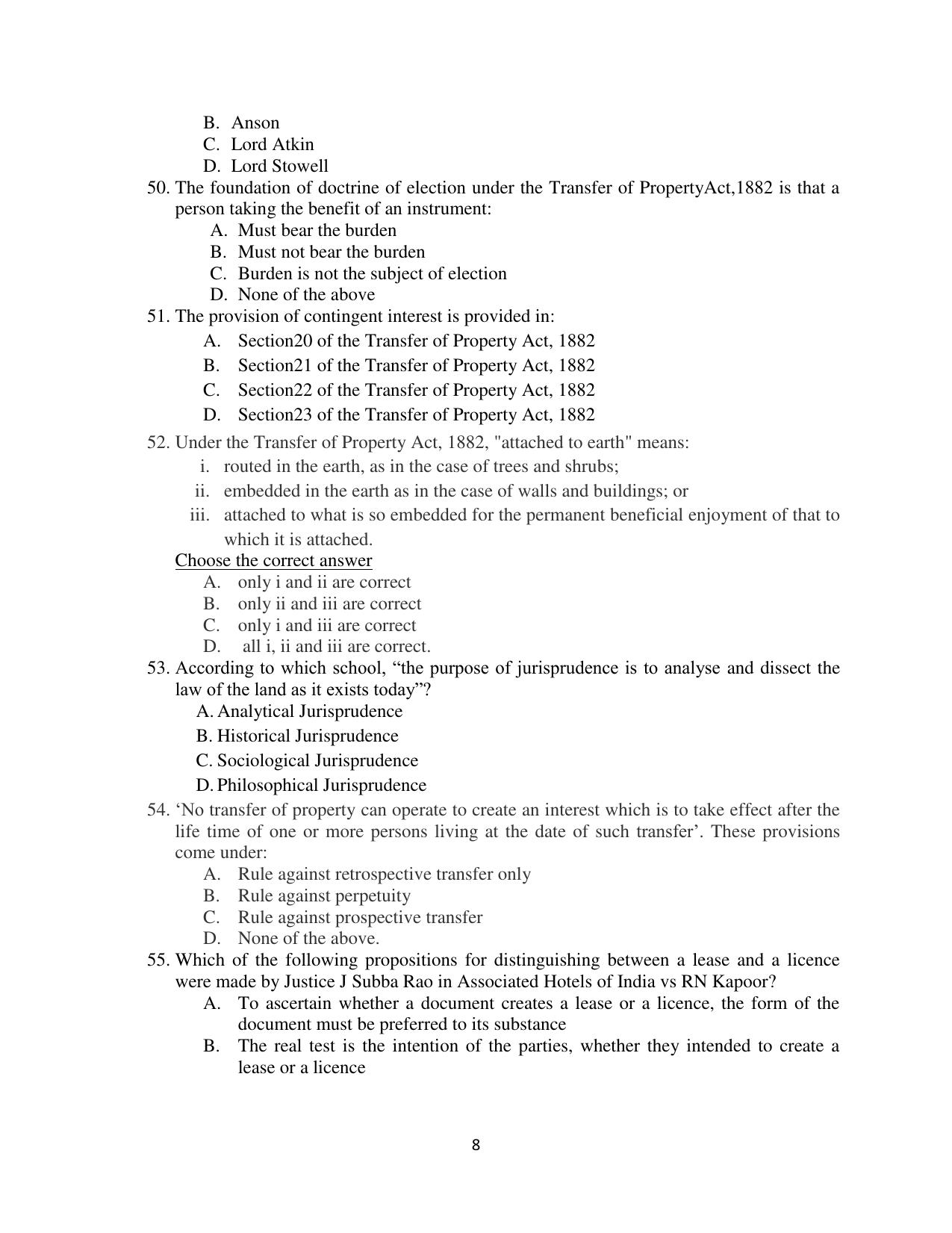 Odisha CPET 2021 LLM Question Paper - Page 8