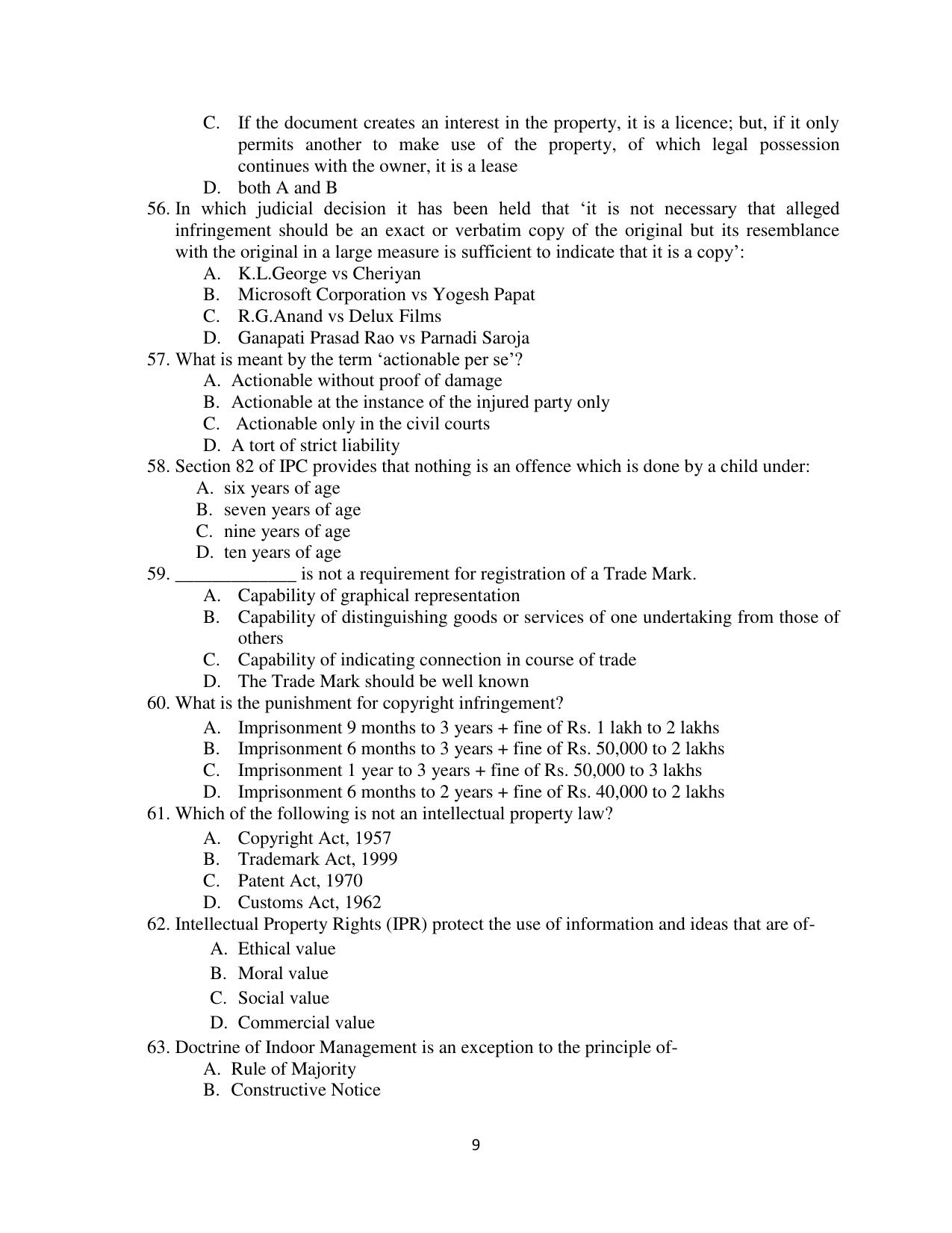Odisha CPET 2021 LLM Question Paper - Page 9