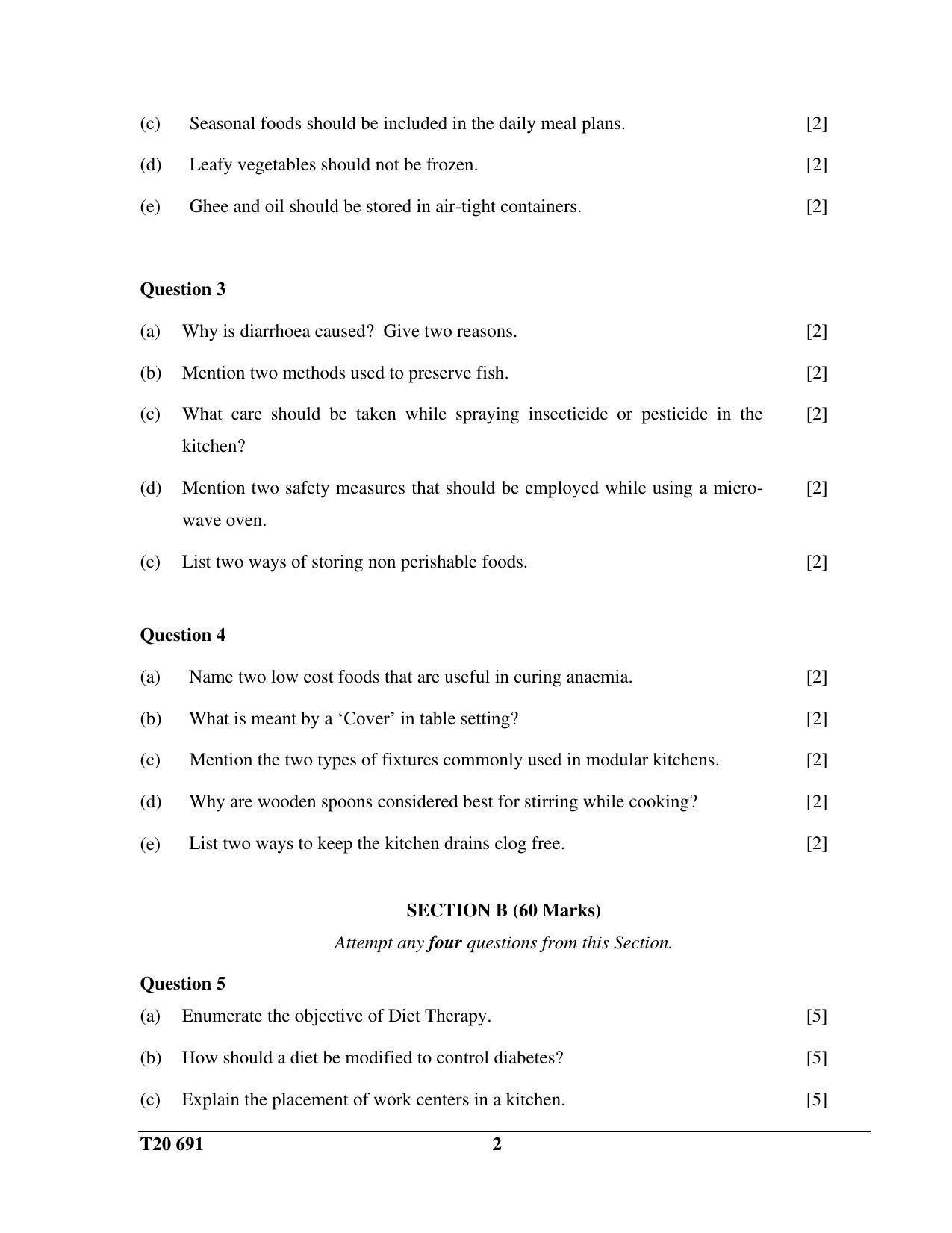 ICSE Class 10 Cookery 2020 Question Paper - Page 2