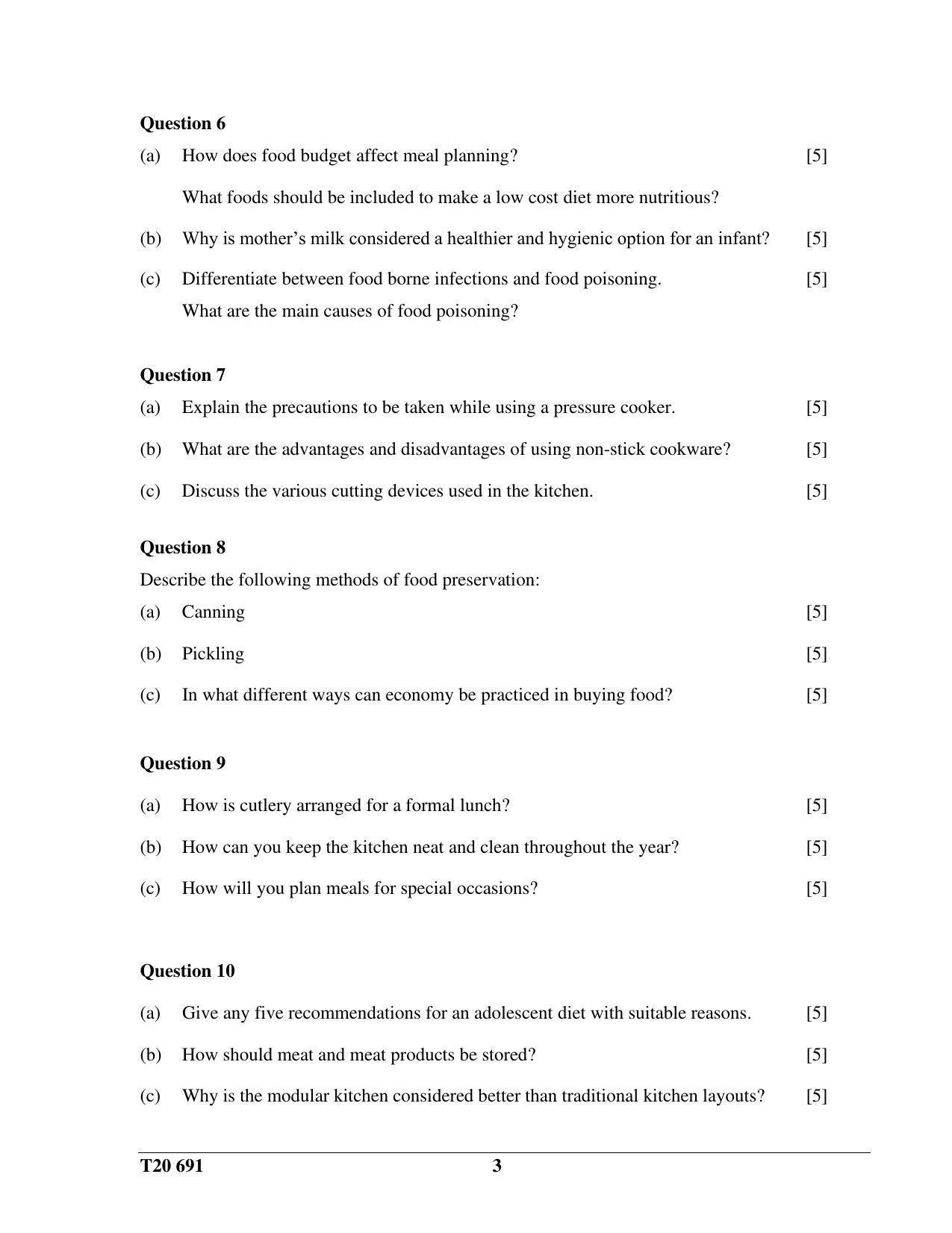 ICSE Class 10 Cookery 2020 Question Paper - Page 3