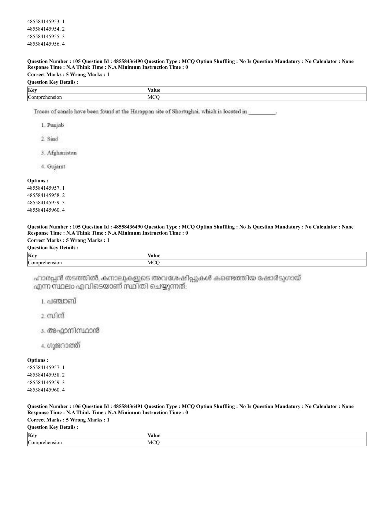 CUET 2023 English Malayalam Shift 3 Question Papers - 22 June 2023 - Page 106