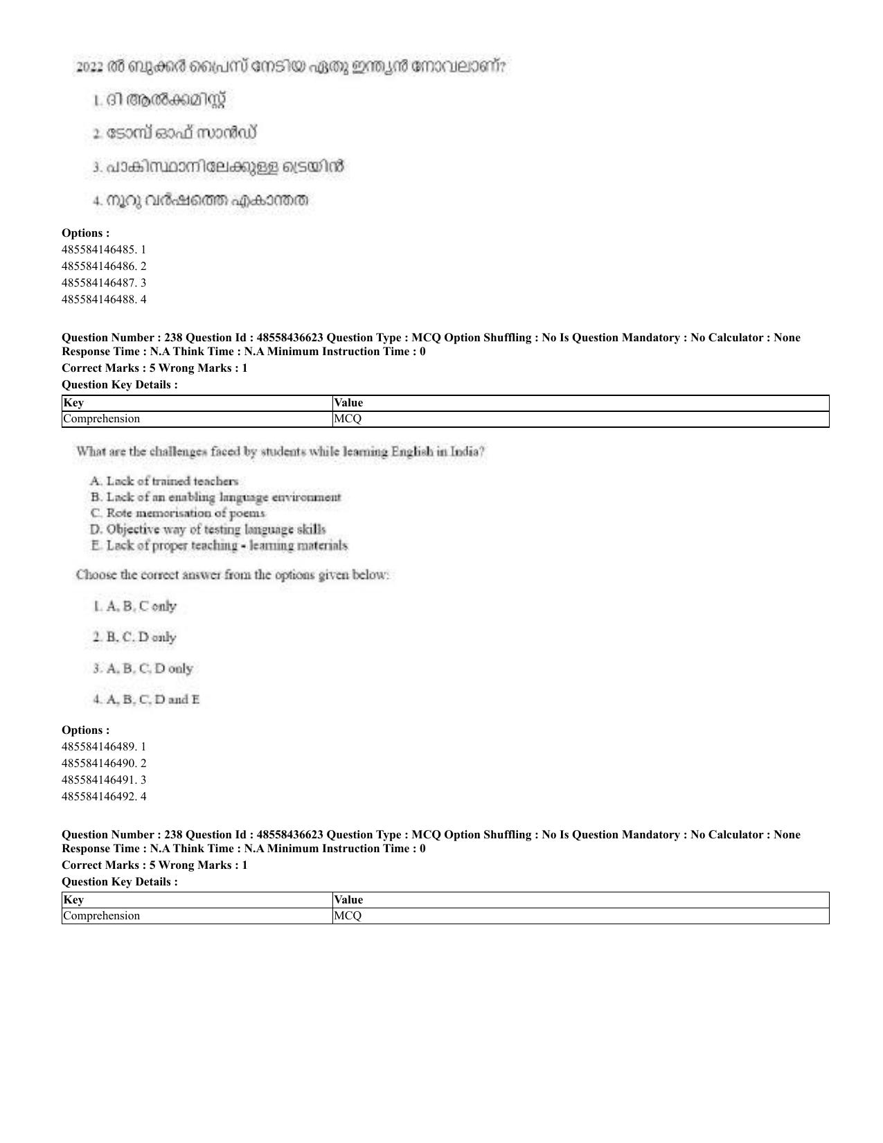 CUET 2023 English Malayalam Shift 3 Question Papers - 22 June 2023 - Page 232