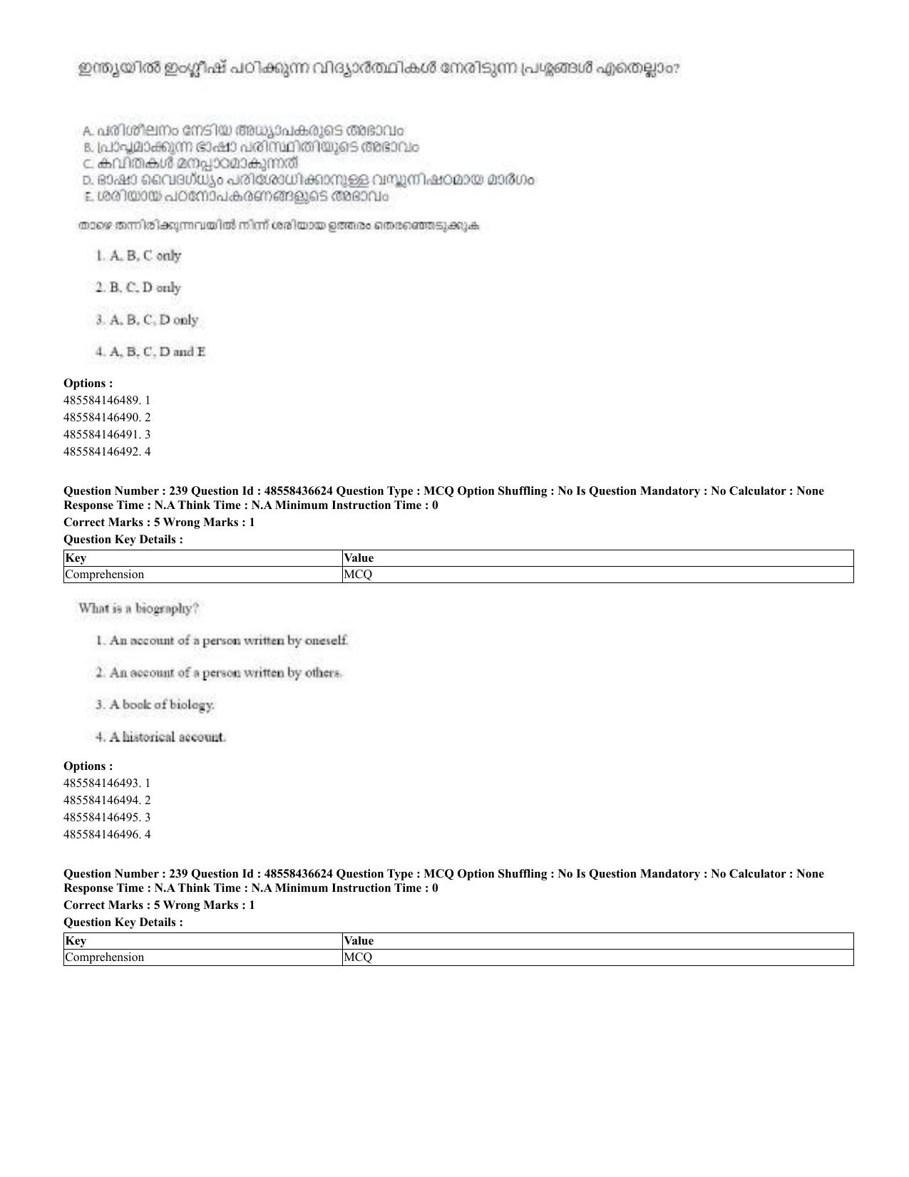 CUET 2023 English Malayalam Shift 3 Question Papers - 22 June 2023 - Page 233