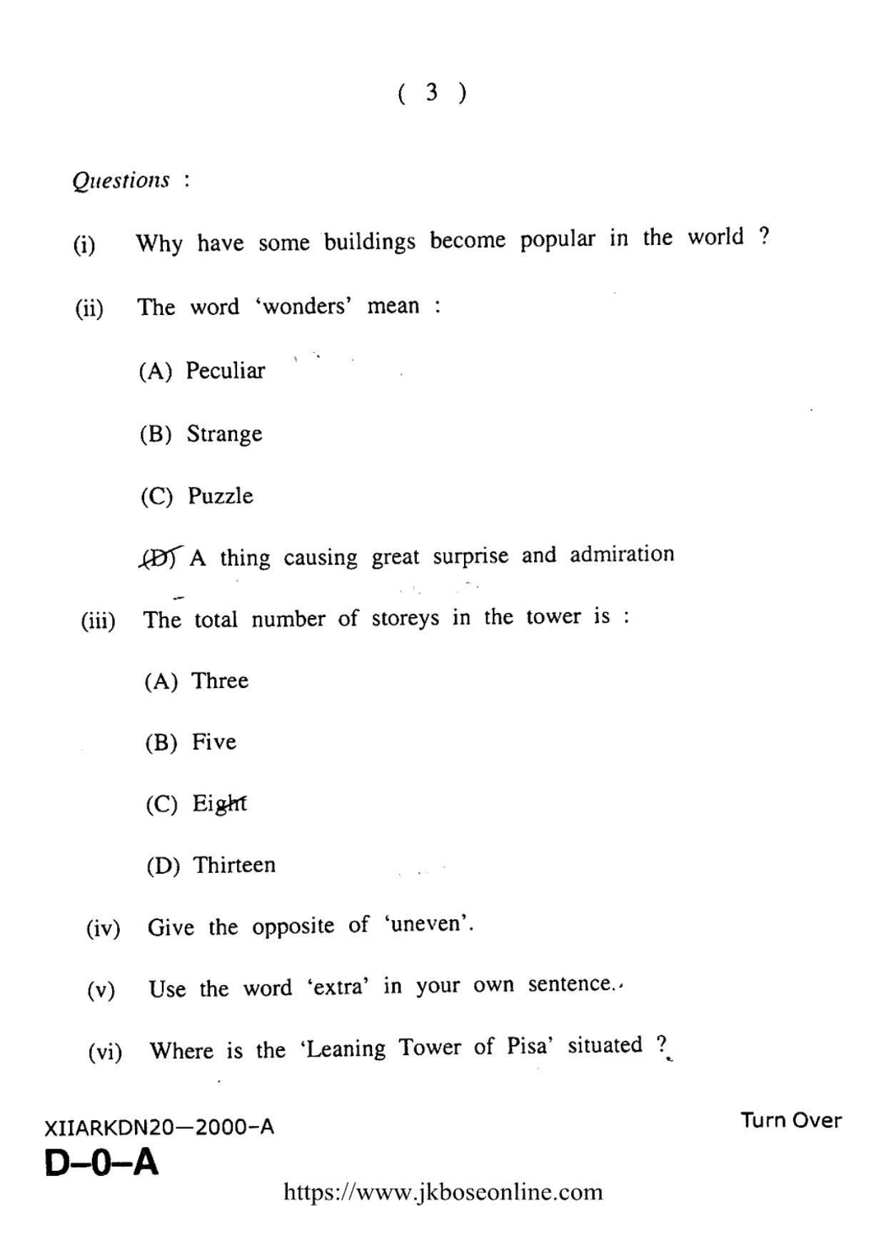 JKBOSE Class 12 English 2000-A Question Papers 2020 - Page 3