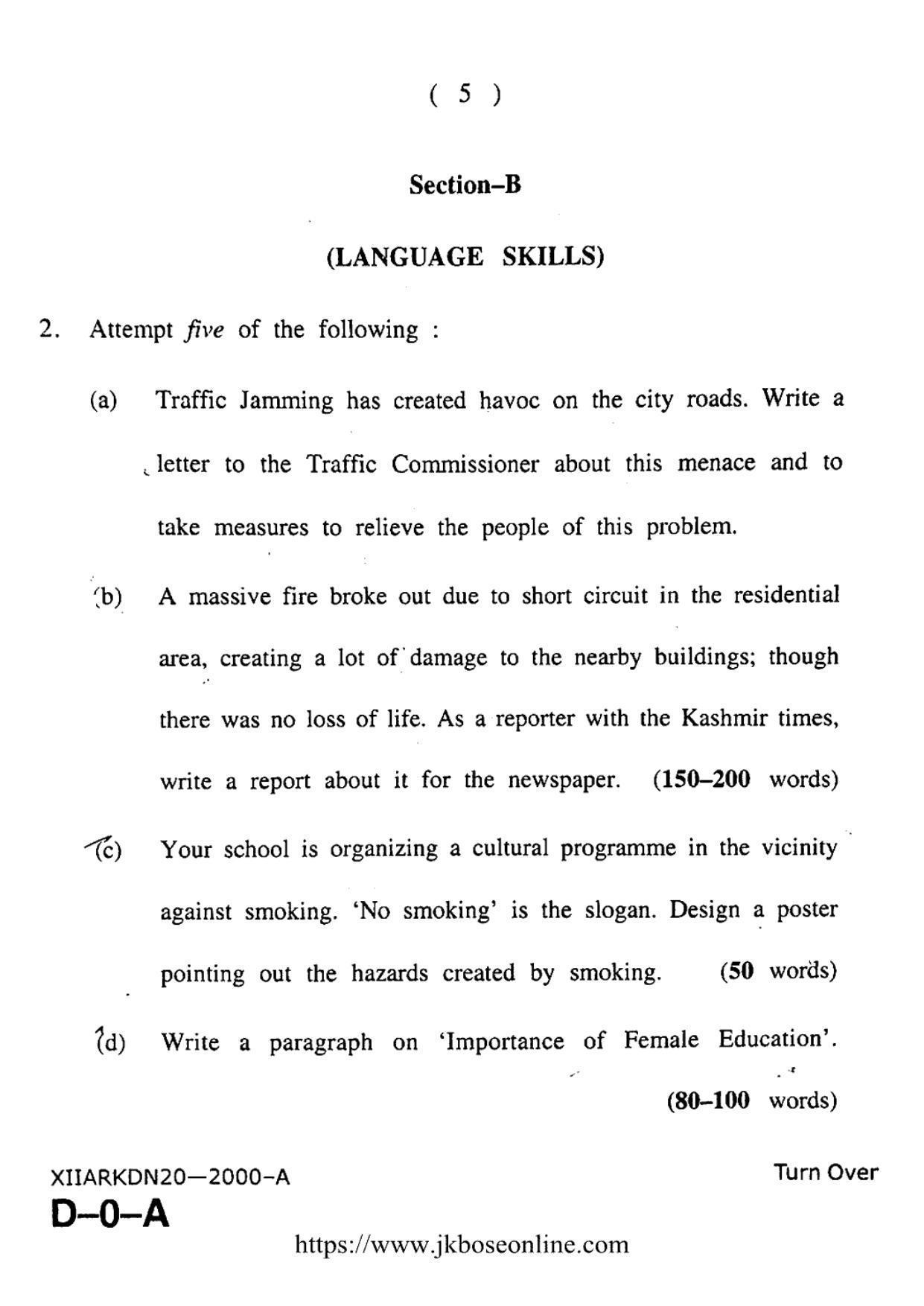 JKBOSE Class 12 English 2000-A Question Papers 2020 - Page 5