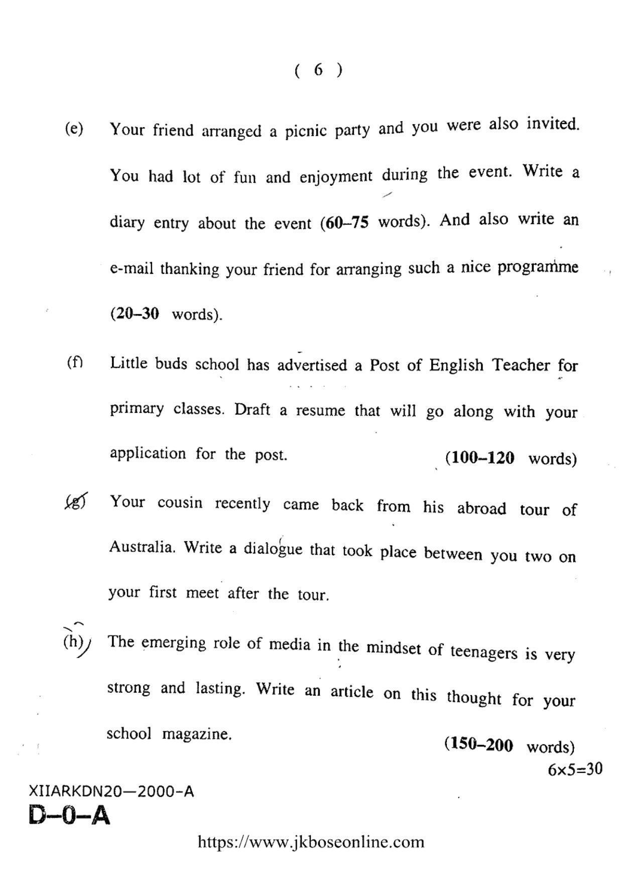 JKBOSE Class 12 English 2000-A Question Papers 2020 - Page 6