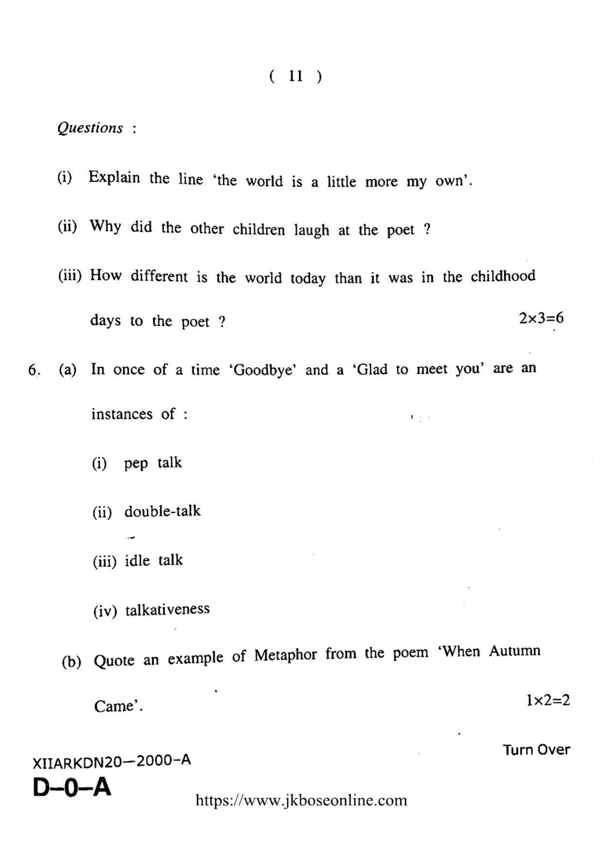 JKBOSE Class 12 English 2000-A Question Papers 2020 - Page 11