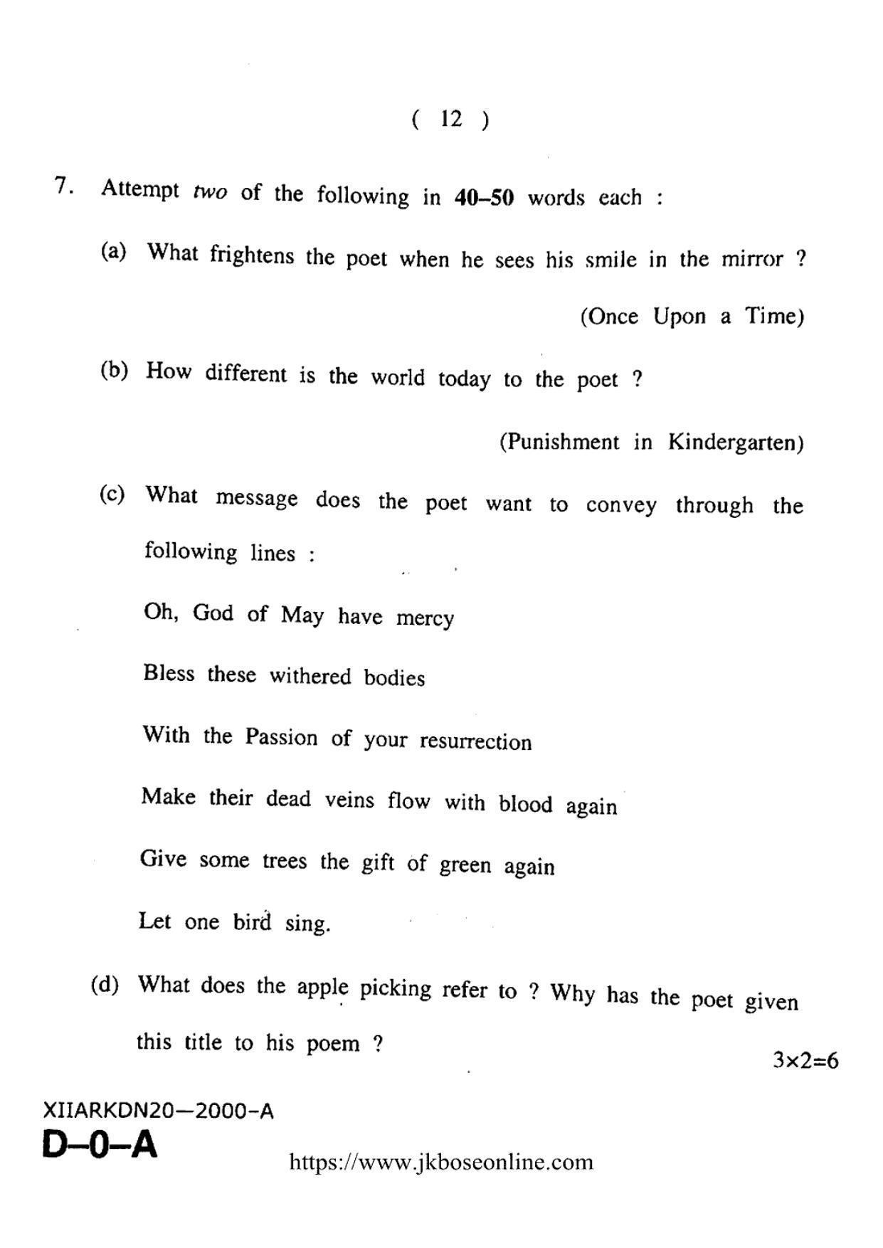 JKBOSE Class 12 English 2000-A Question Papers 2020 - Page 12