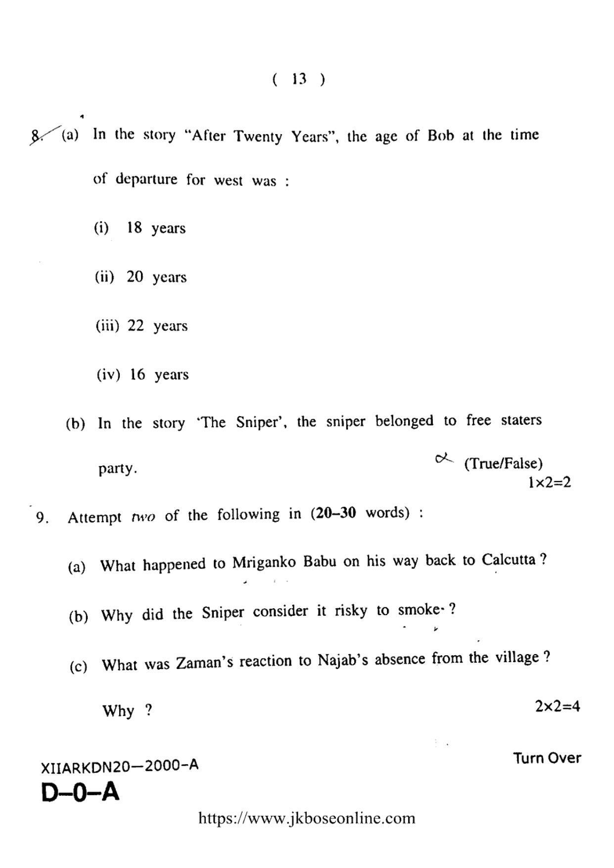 JKBOSE Class 12 English 2000-A Question Papers 2020 - Page 13