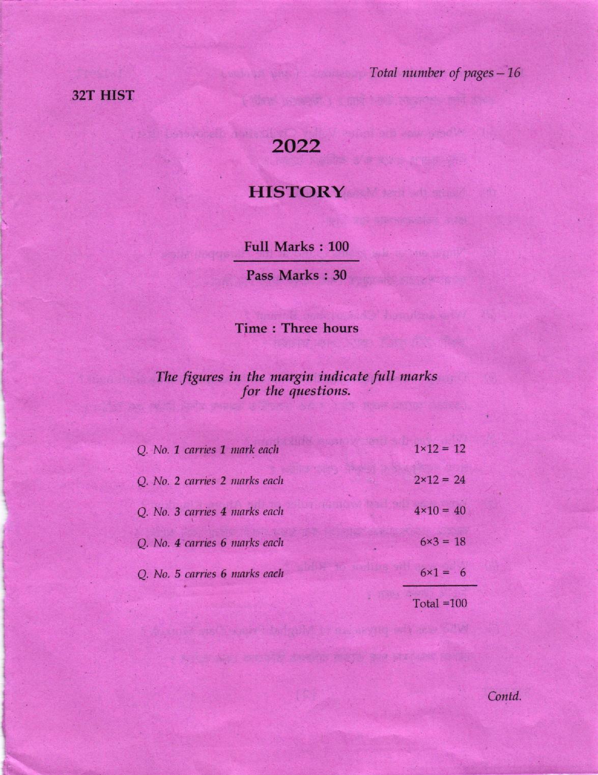 AHSEC Class 12 History Question Papers 2022 - Page 1