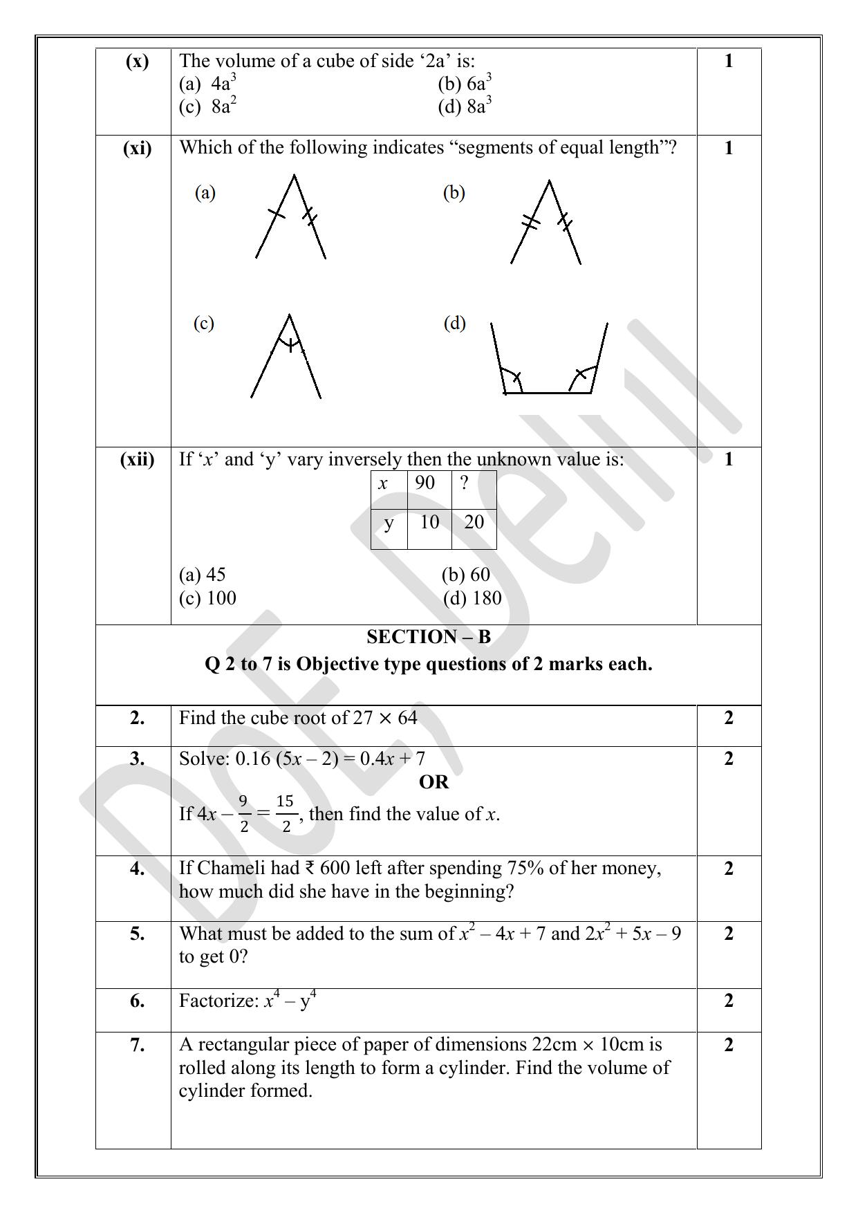 Edudel Class 8 Maths (English) Practice Papers-1 (2023-24) - Page 3