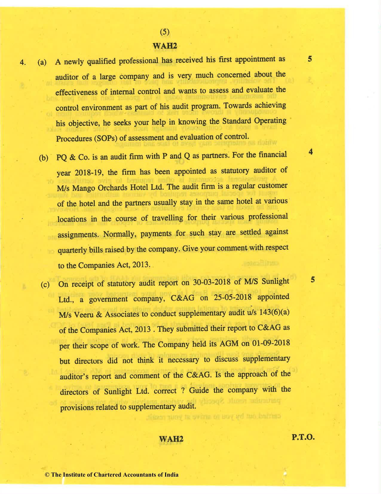 CA Final May 2019 Question Paper - Paper 3 – Advanced Auditing and Professional Ethics - Page 5