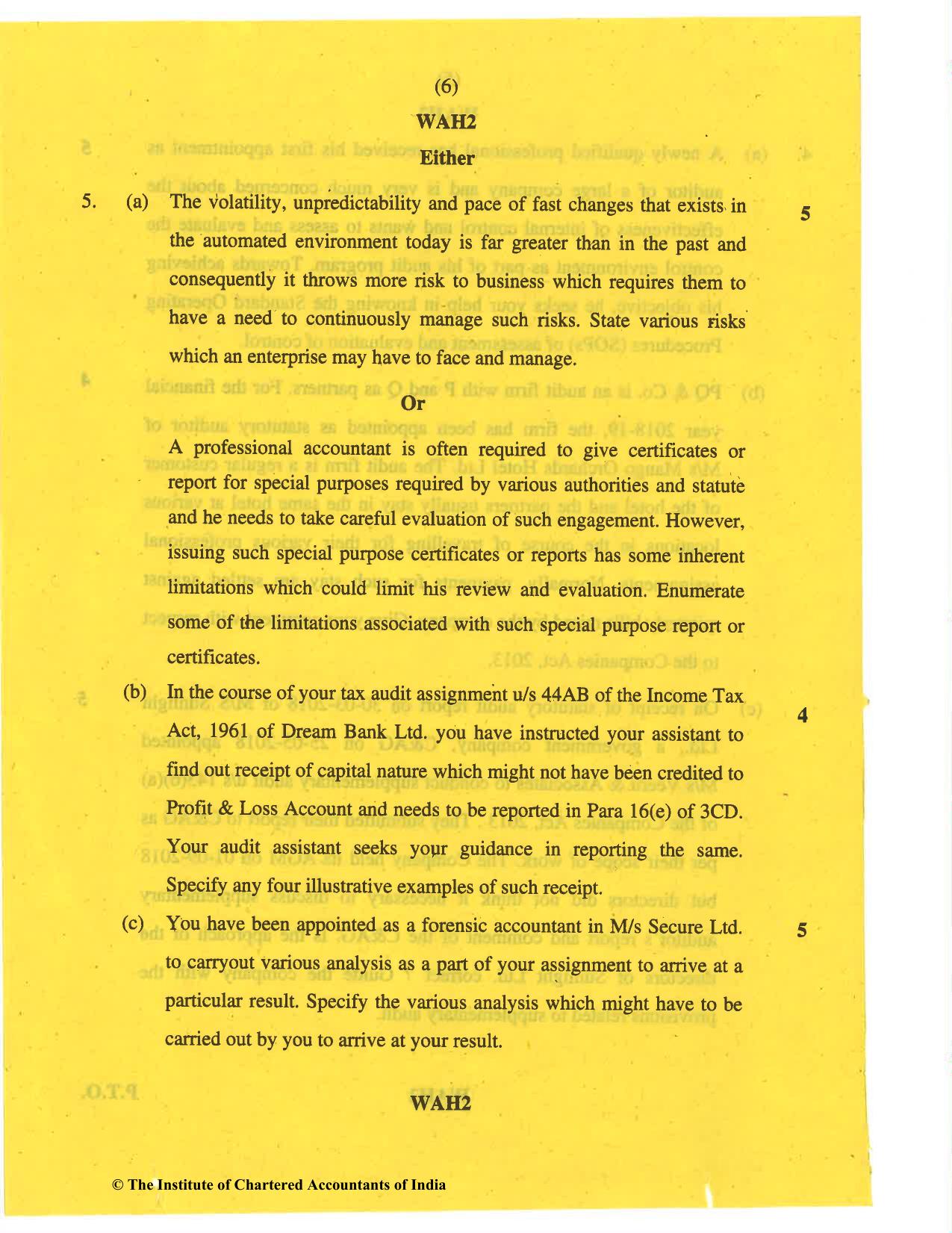 CA Final May 2019 Question Paper - Paper 3 – Advanced Auditing and Professional Ethics - Page 6