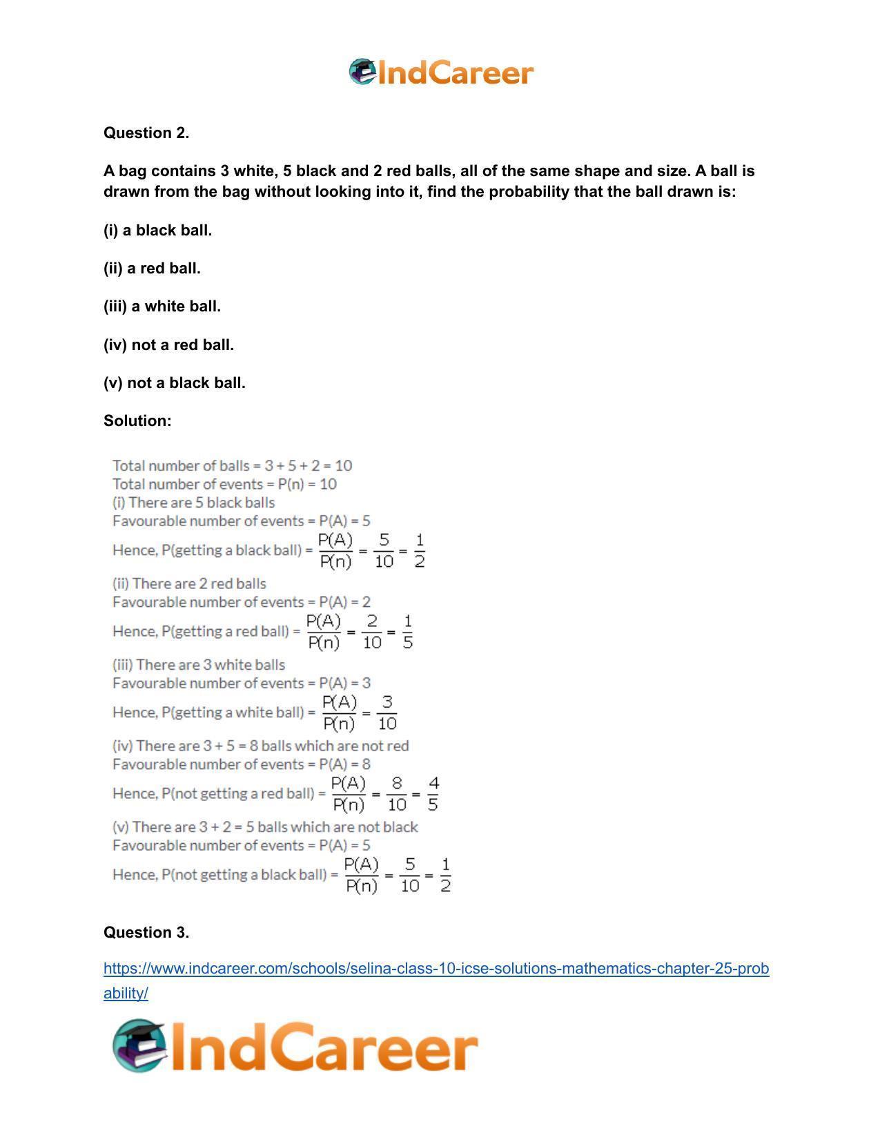 Selina Class 10 ICSE Solutions Mathematics : Chapter 25- Probability - Page 3