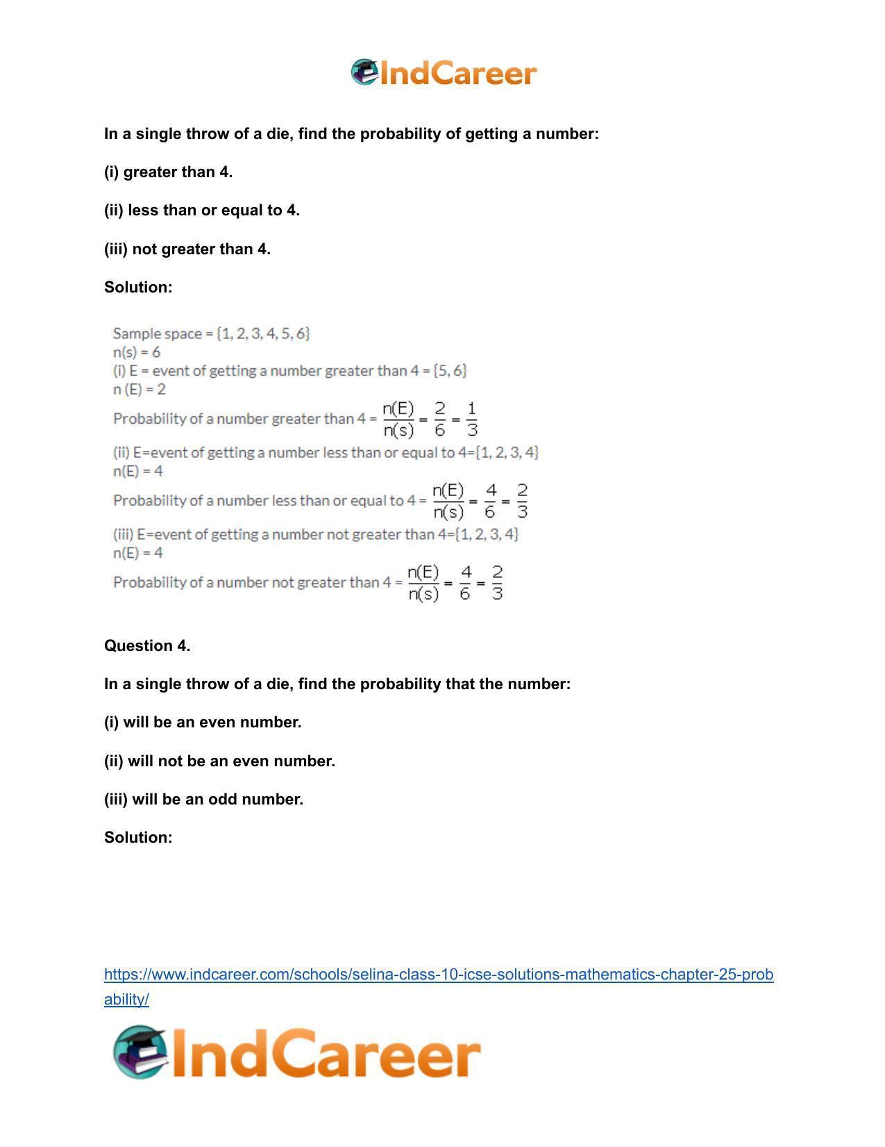 Selina Class 10 ICSE Solutions Mathematics : Chapter 25- Probability - Page 4