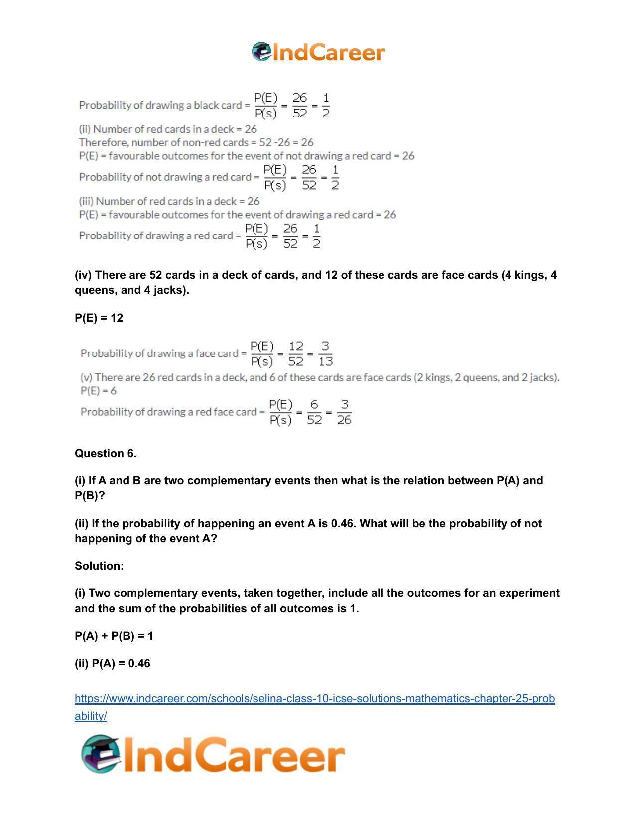 Selina Class 10 ICSE Solutions Mathematics : Chapter 25- Probability - Page 6