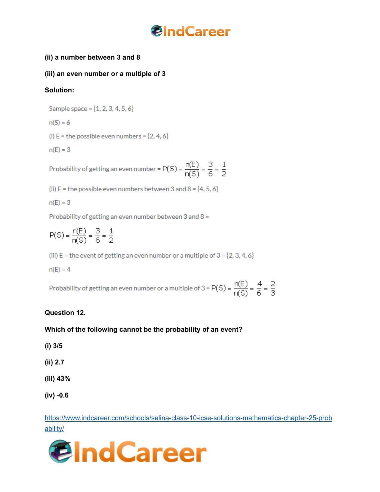Selina Class 10 ICSE Solutions Mathematics : Chapter 25- Probability - Page 11