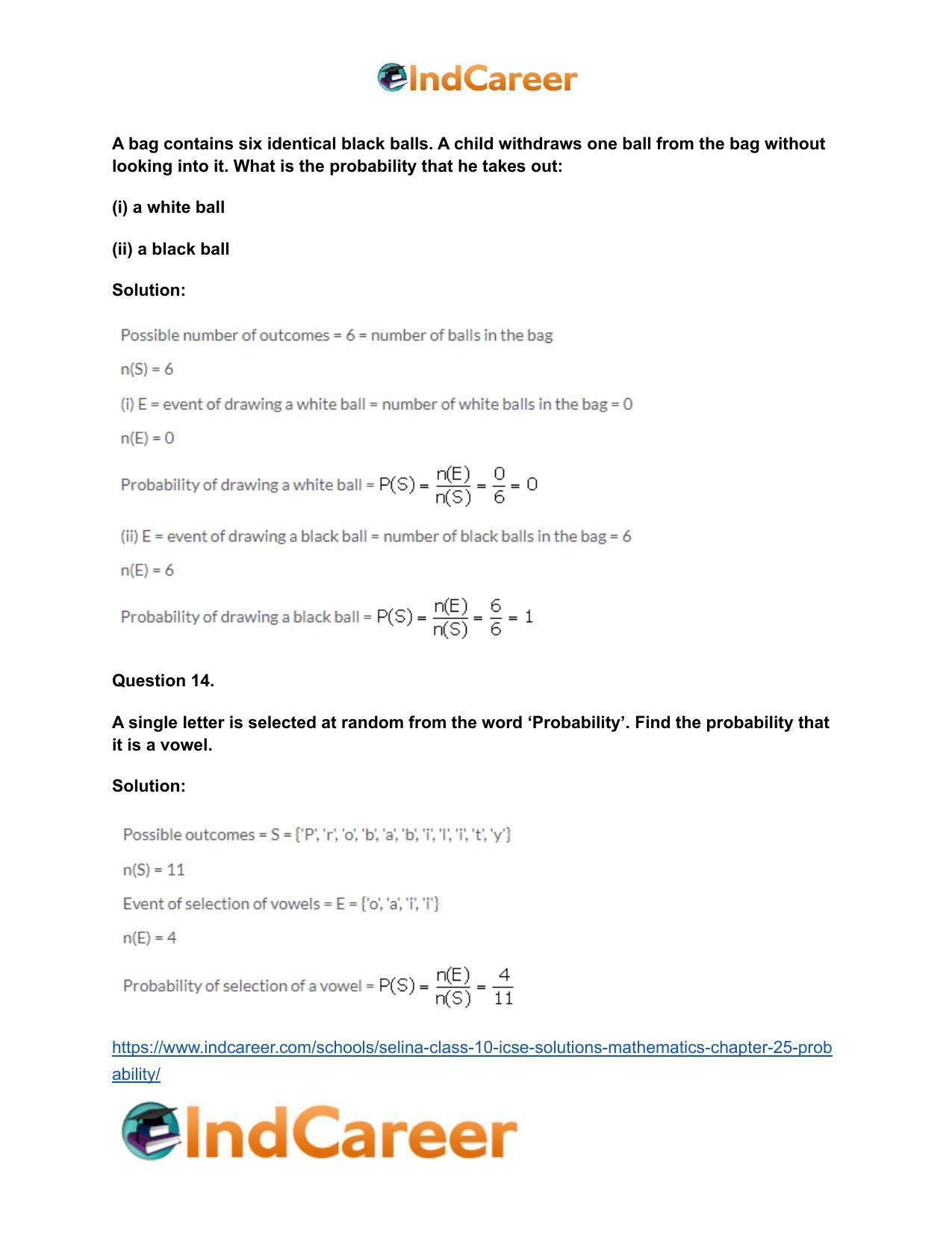 Selina Class 10 ICSE Solutions Mathematics : Chapter 25- Probability - Page 13
