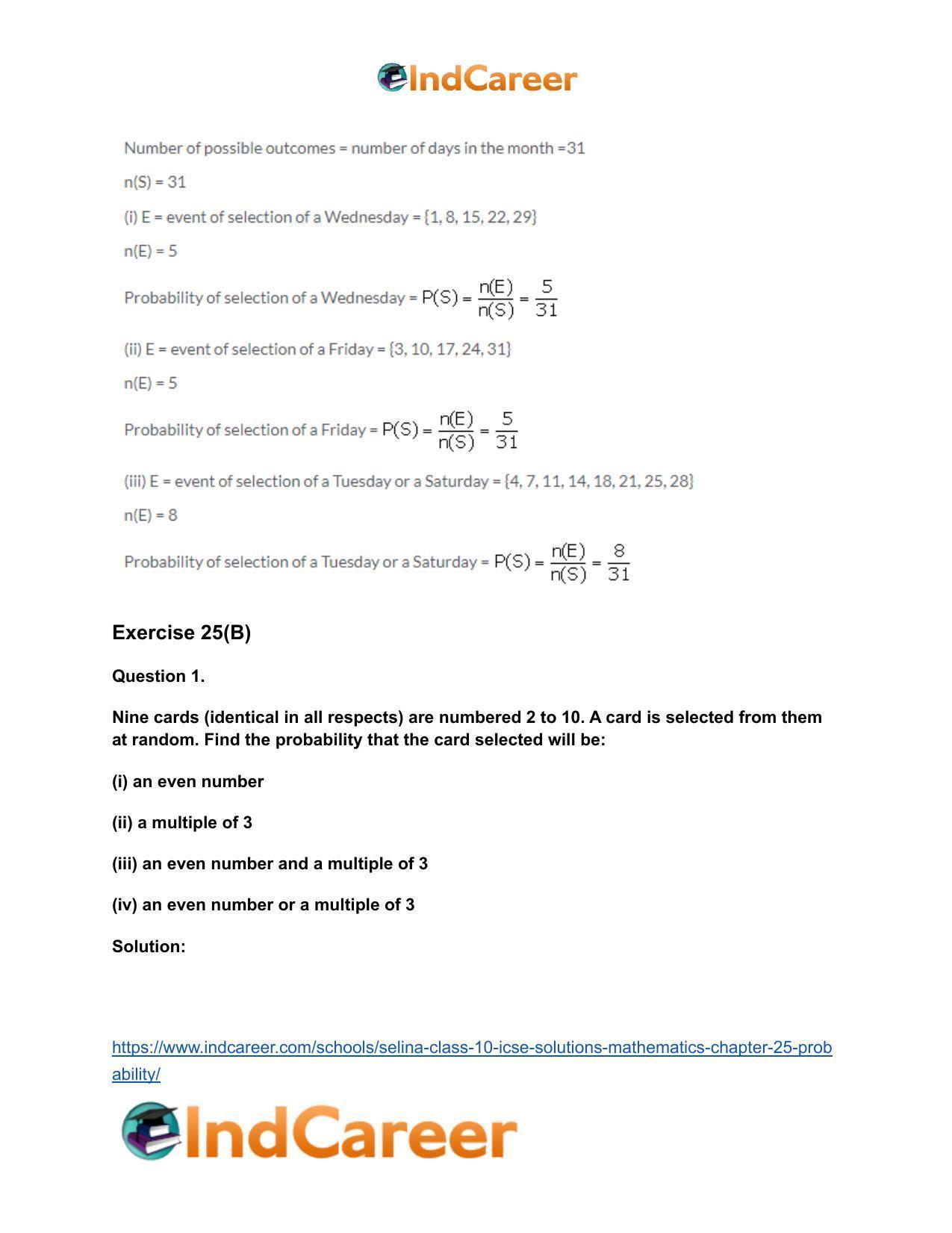 Selina Class 10 ICSE Solutions Mathematics : Chapter 25- Probability - Page 15