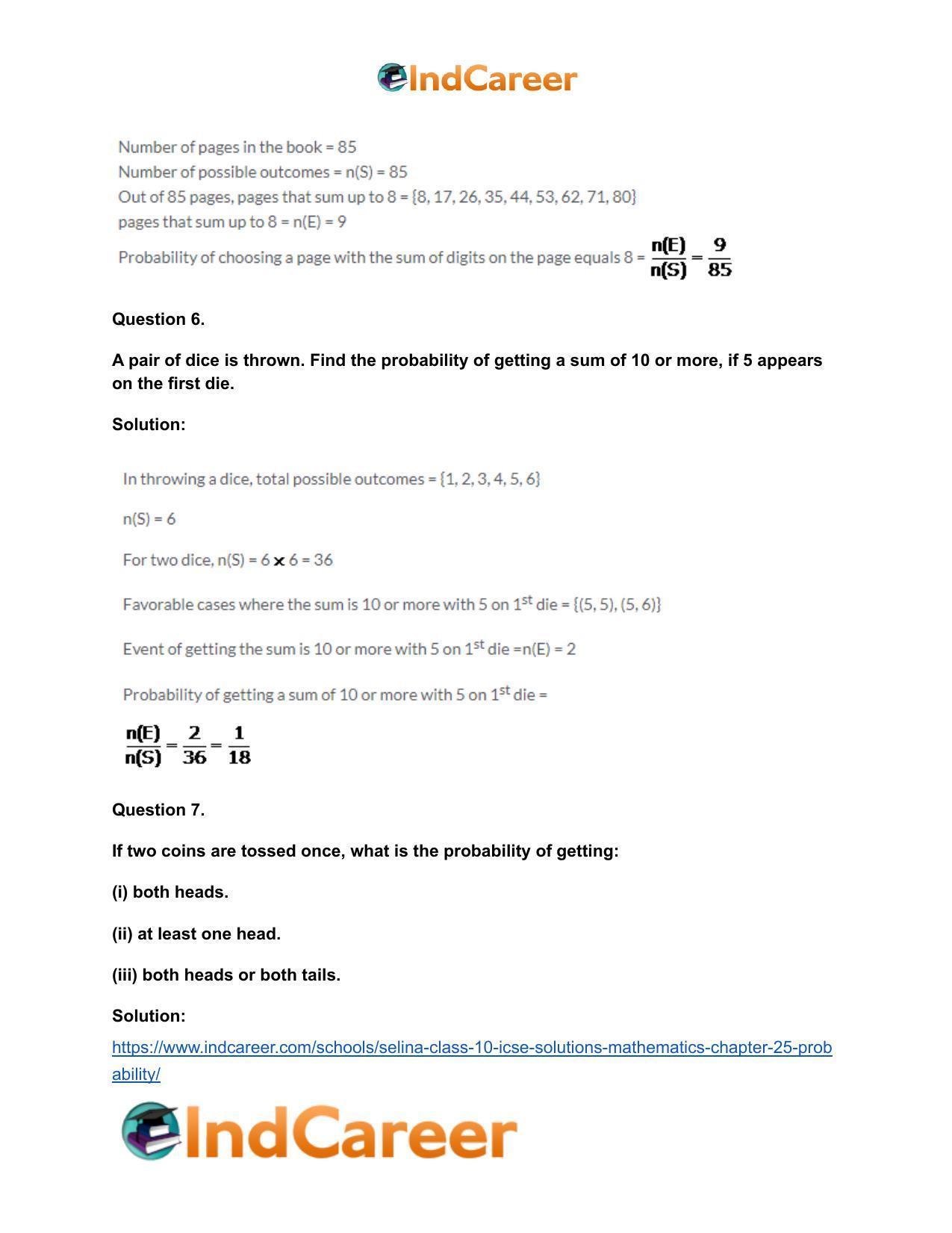 Selina Class 10 ICSE Solutions Mathematics : Chapter 25- Probability - Page 20