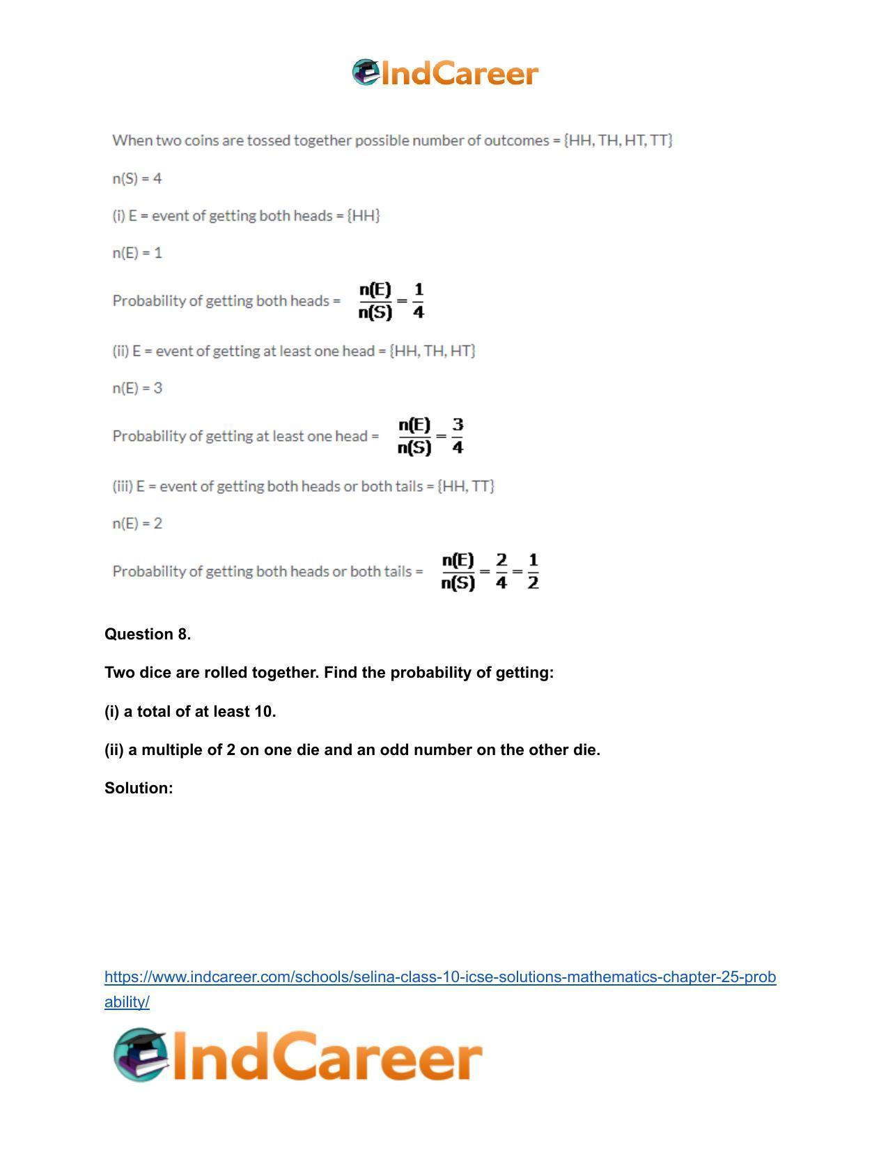 Selina Class 10 ICSE Solutions Mathematics : Chapter 25- Probability - Page 21